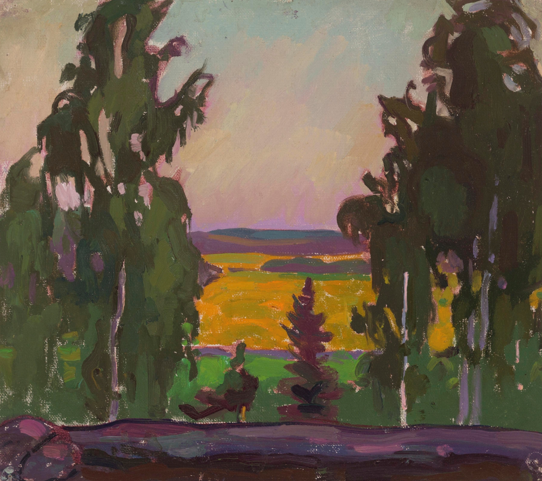 Landscape with gnarled tree roots, oil on canvas by Nikolai Triik
