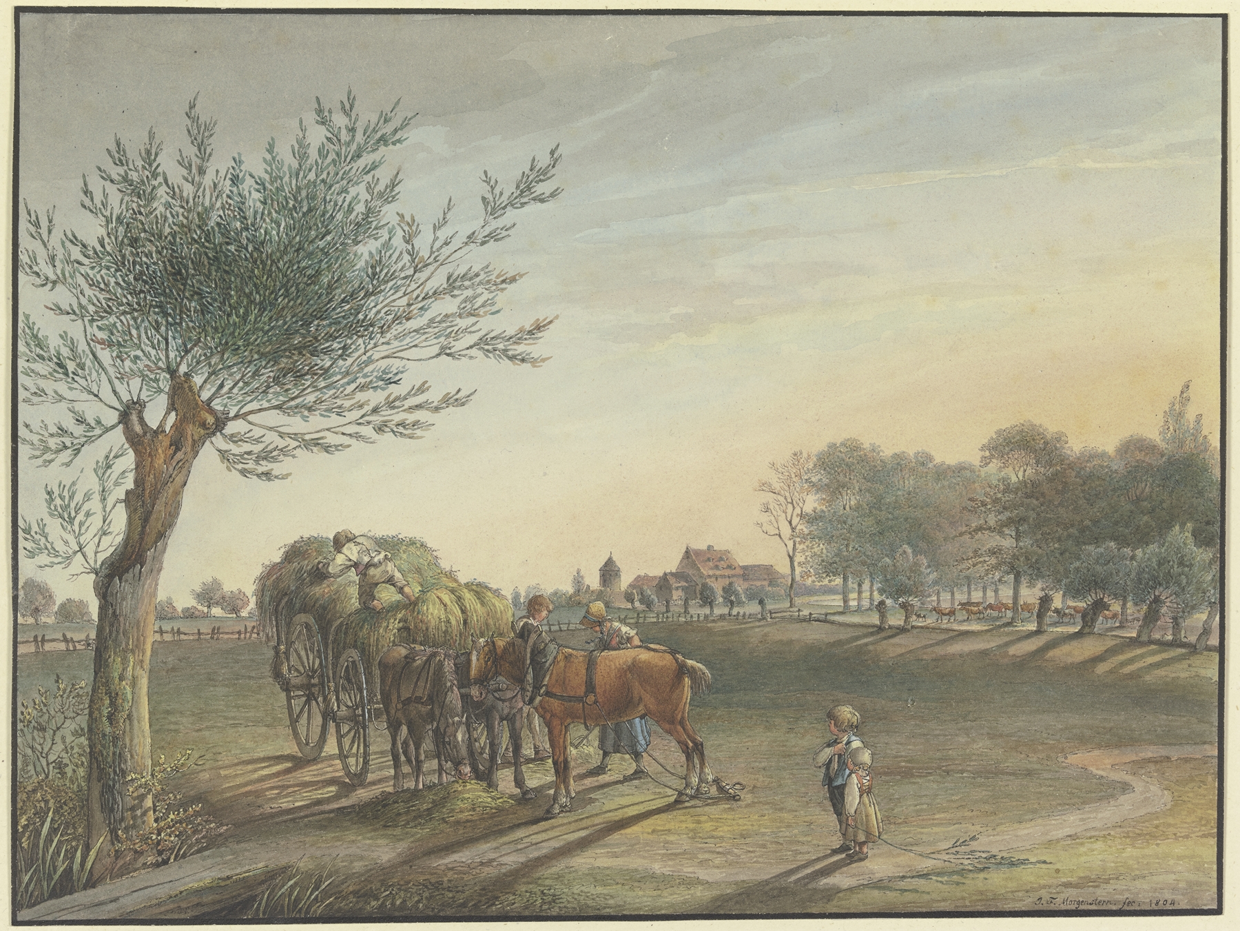 Landscape oil painting by Johann Friedrich Morgenstern featuring fields and a hazy horizon.