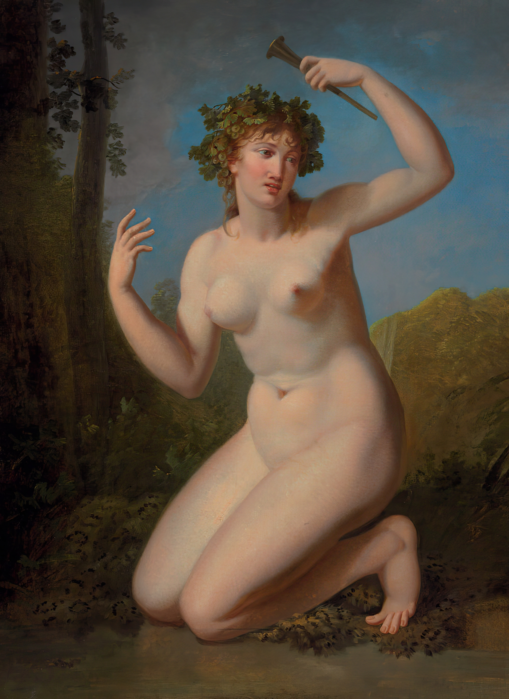 Bacchante in a wooded grove, oil painting by Jacques Antoine Vallin