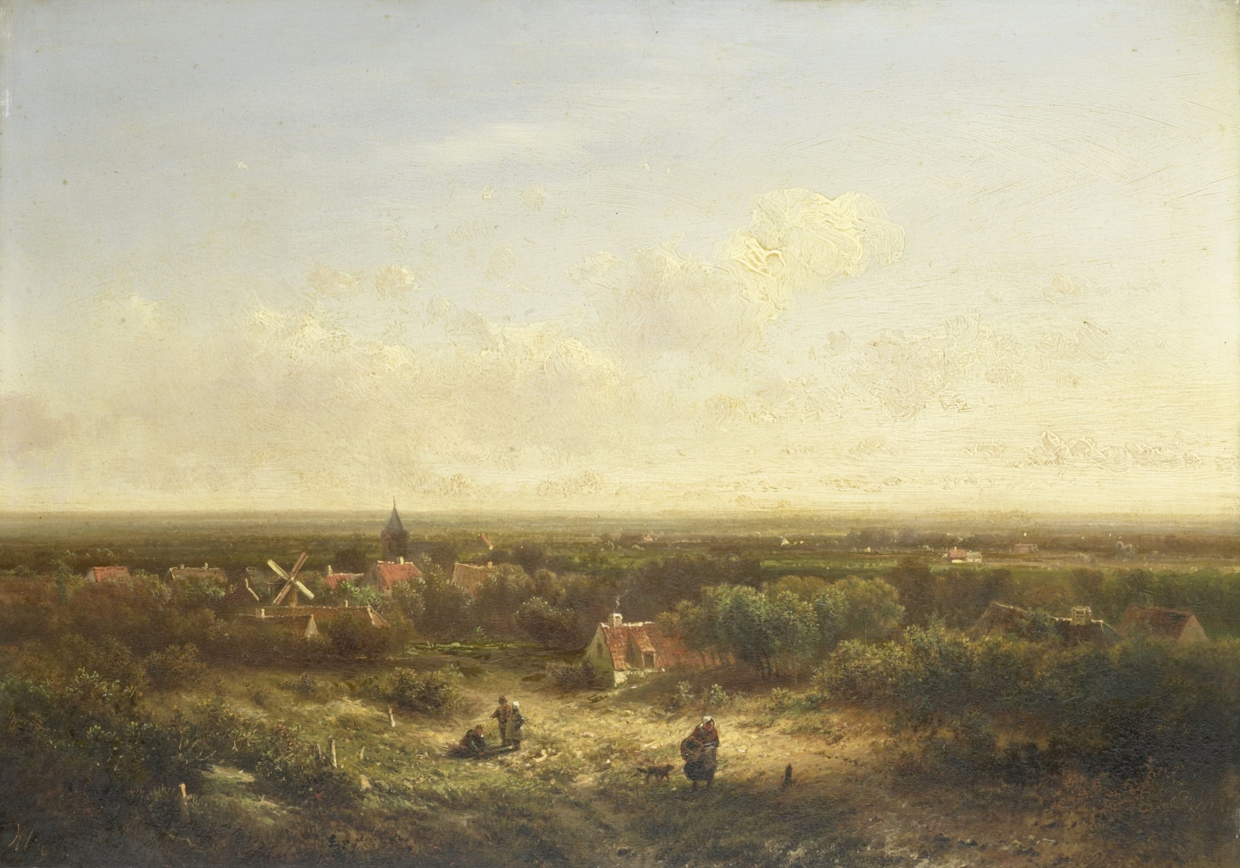 Distant landscape with a village by Pieter Lodewijk Francisco Kluyver, medium unknown