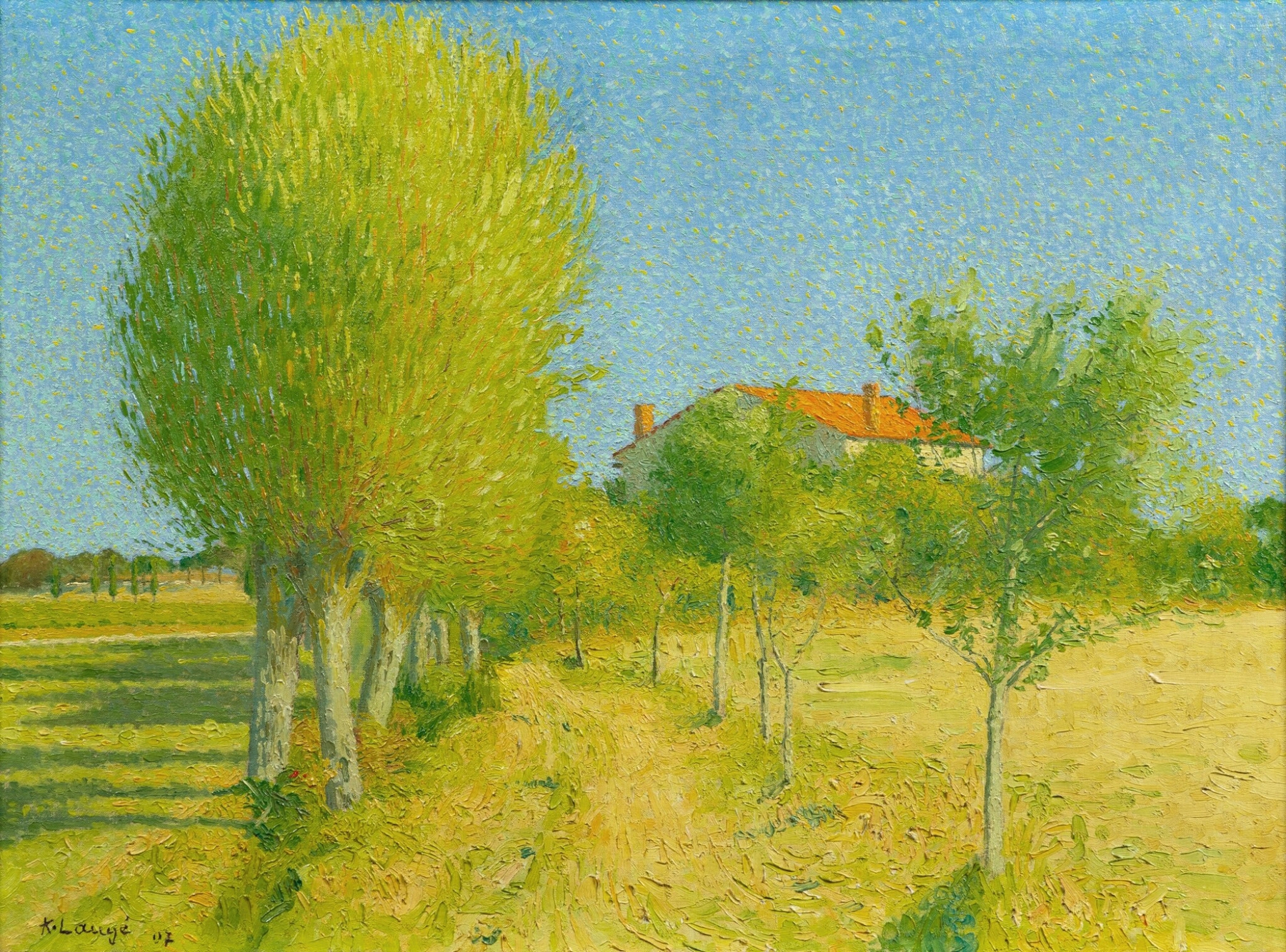 L’allée de saules derrière l’Alouette à Cailhau by Achille Laugé, oil painting depicting a tranquil path with willows.