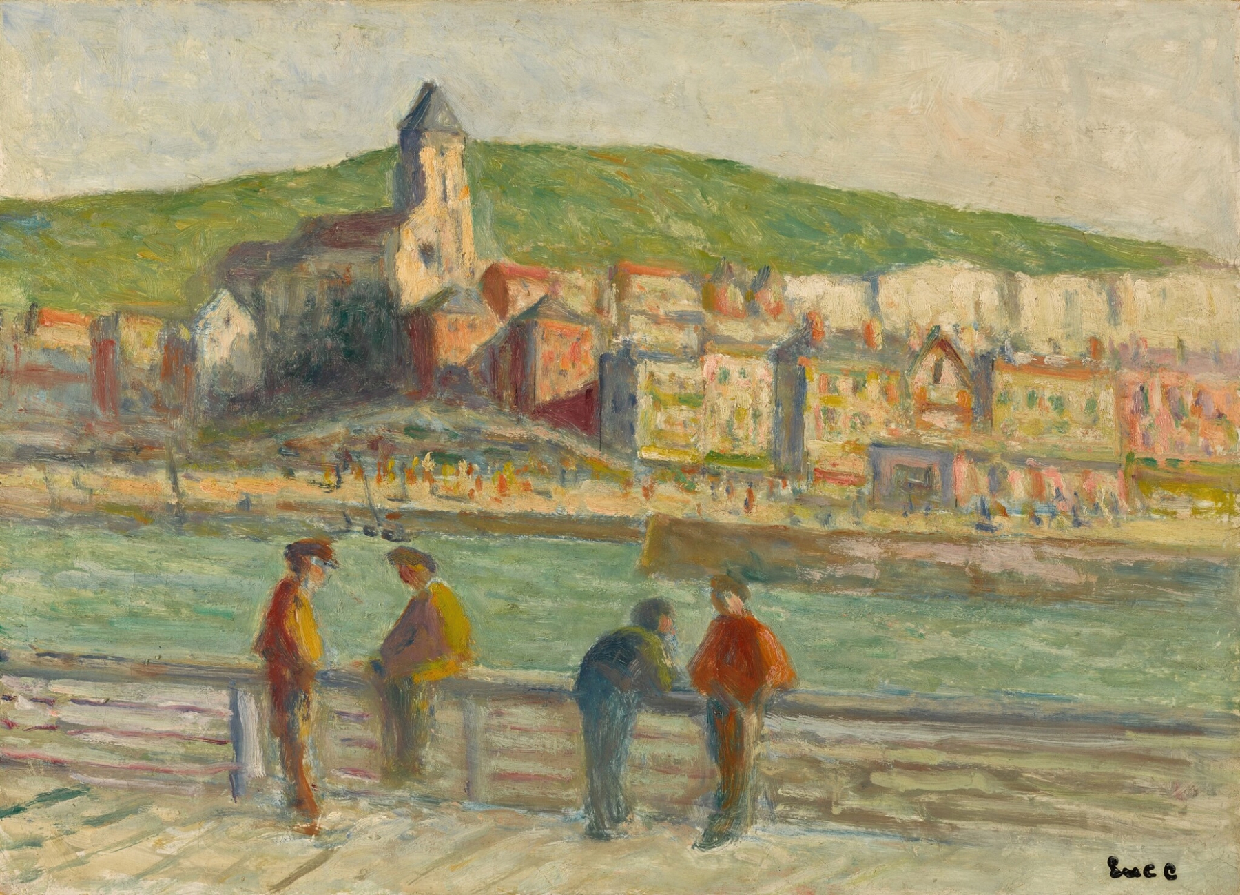 Genre scene depicting a busy quay with figures, oil on canvas by Maximilien Luce
