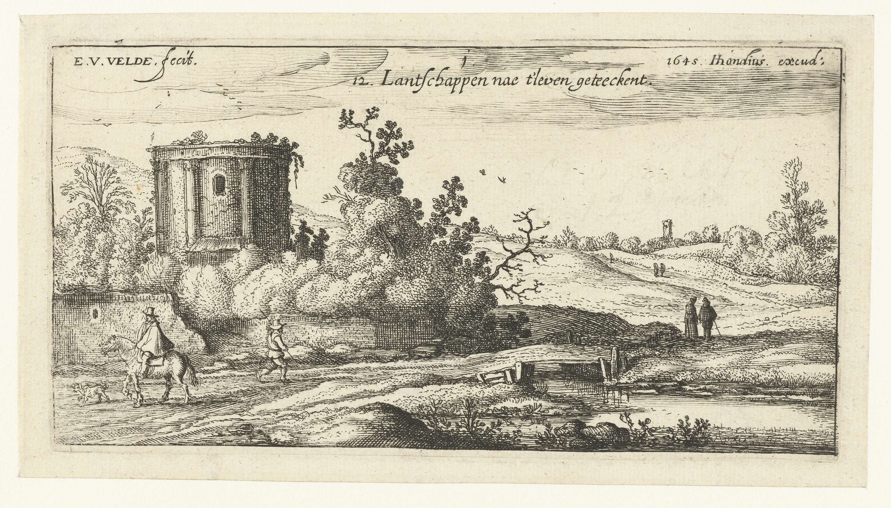 Landschap met ruïne van een romeinse tempel, by Esaias van de Velde, public domain