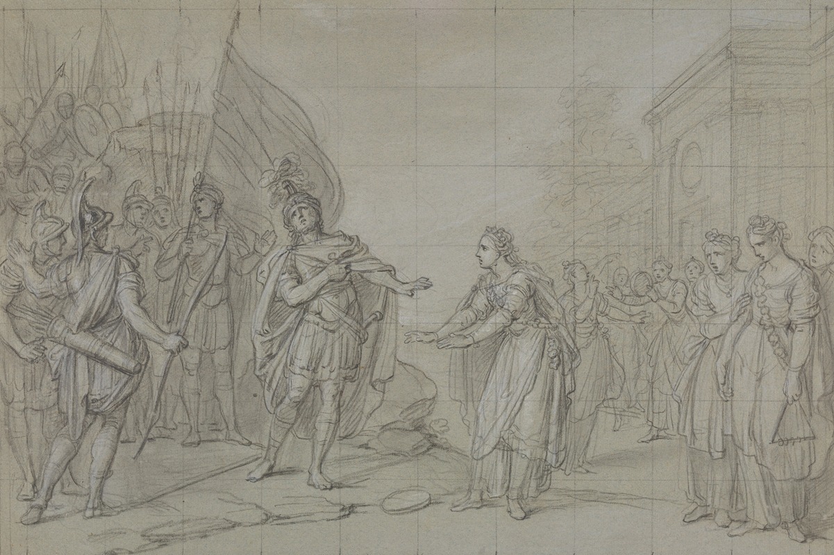 A depiction of Jephthah's daughter in a dramatic and emotional scene.