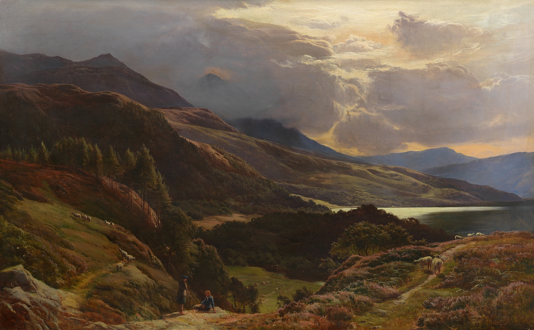 Loch Tay landscape by Sidney Richard Percy, oil painting with serene waters and mountains.