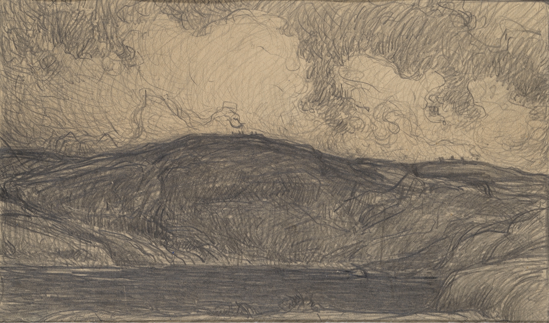 Landscape with swirling clouds and smoke by Karl Nordström, medium unknown