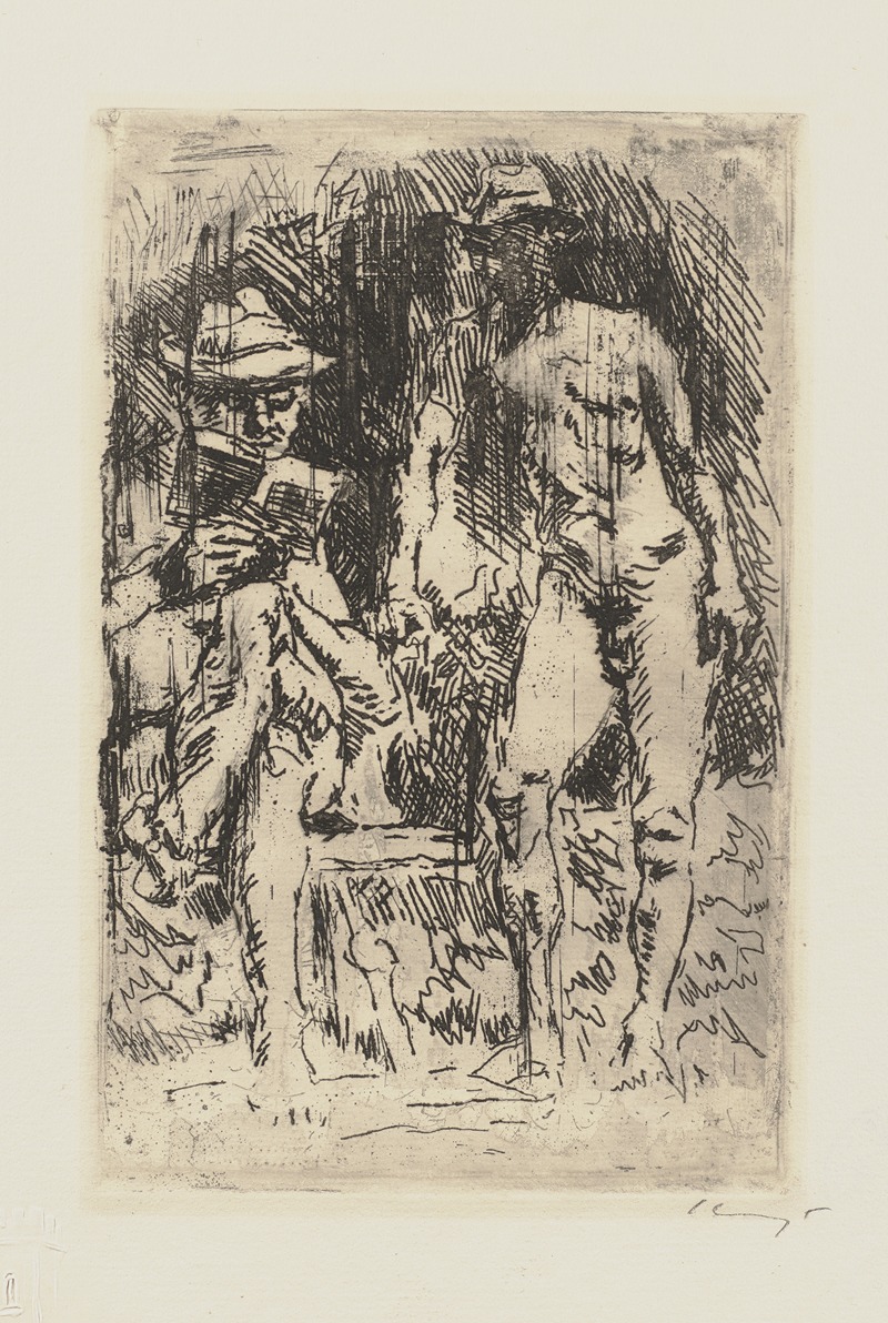 This painting features two male figures, one reading and one standing, showcasing Slevogt's Impressionist style.