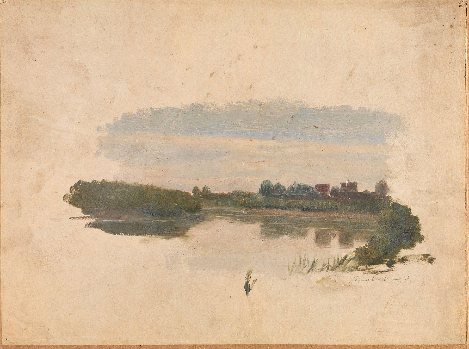 Landscape Study by Adolph Tidemand, oil on canvas depicting rolling hills and a stream.