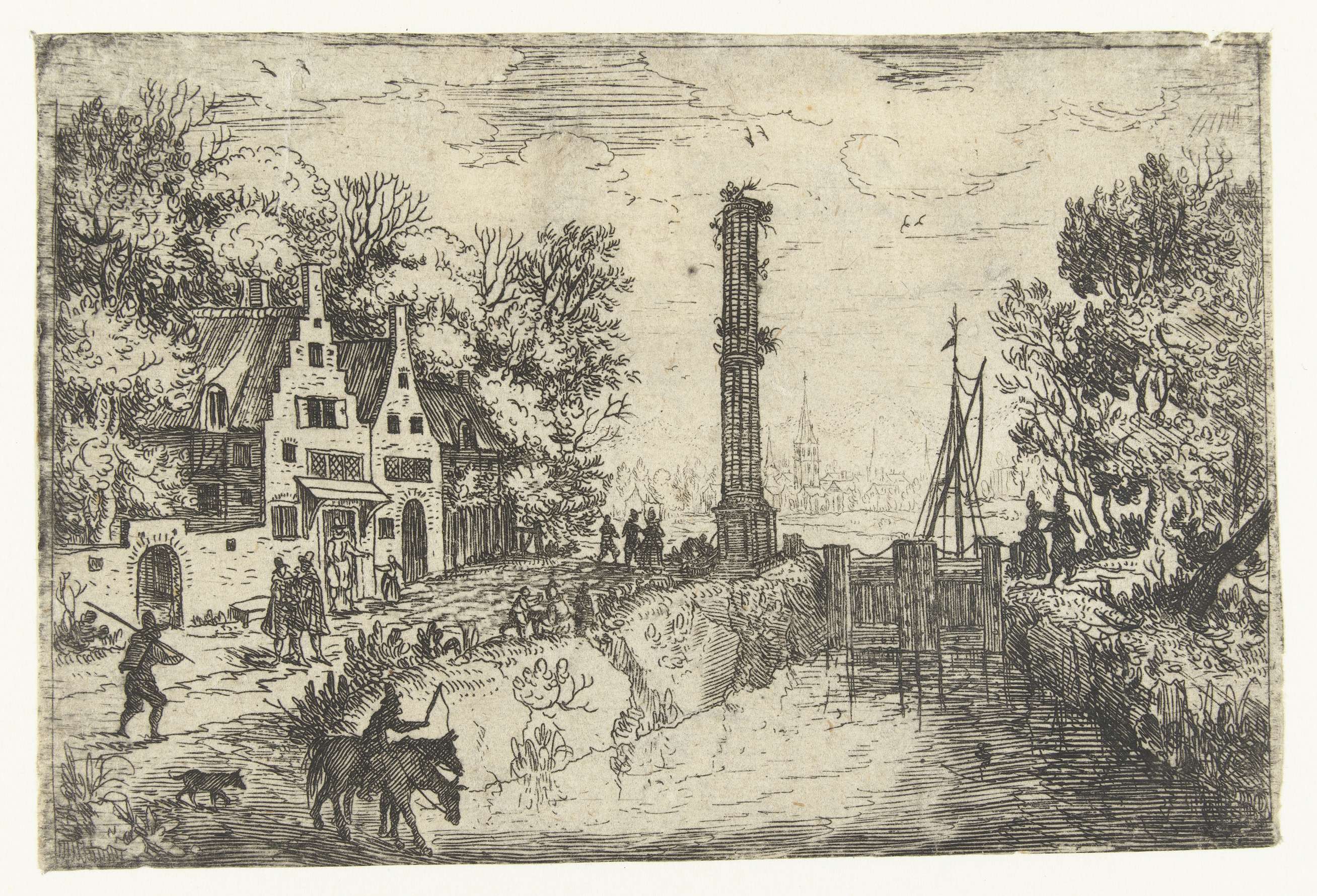 Dorpsgezicht met een sluis, by Jan Brueghel (I), public domain