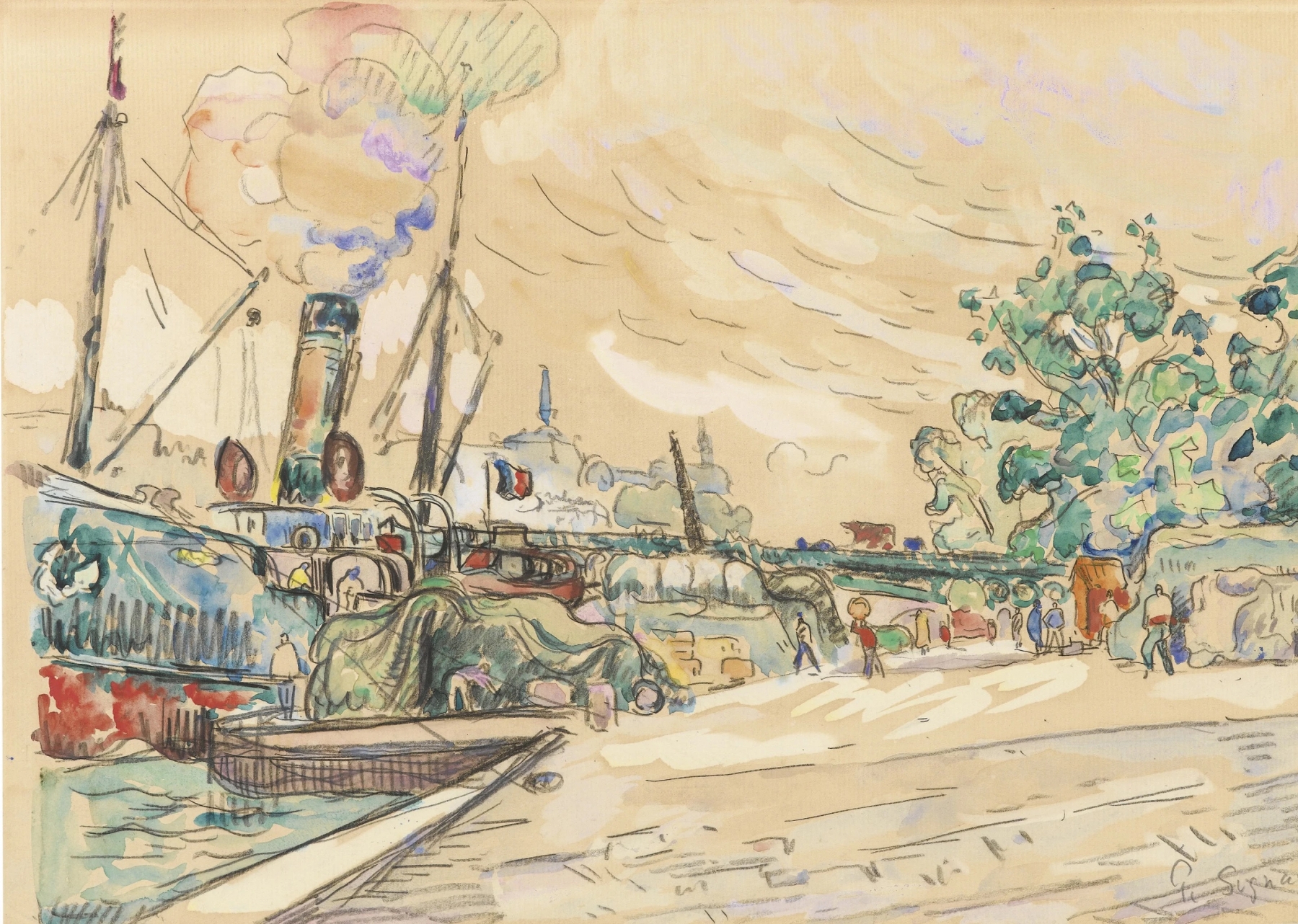 Post-Impressionism landscape of the Seine River by Paul Signac