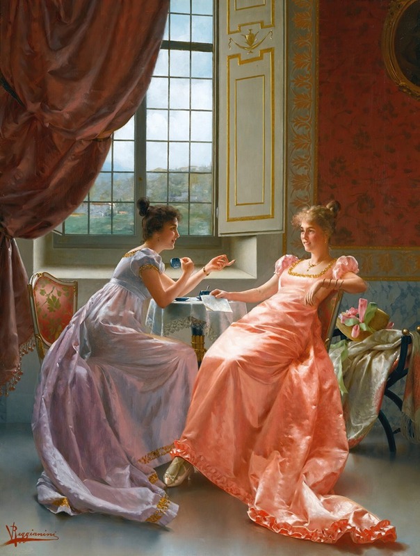 A charming scene depicting a woman reading a letter in a cozy interior.