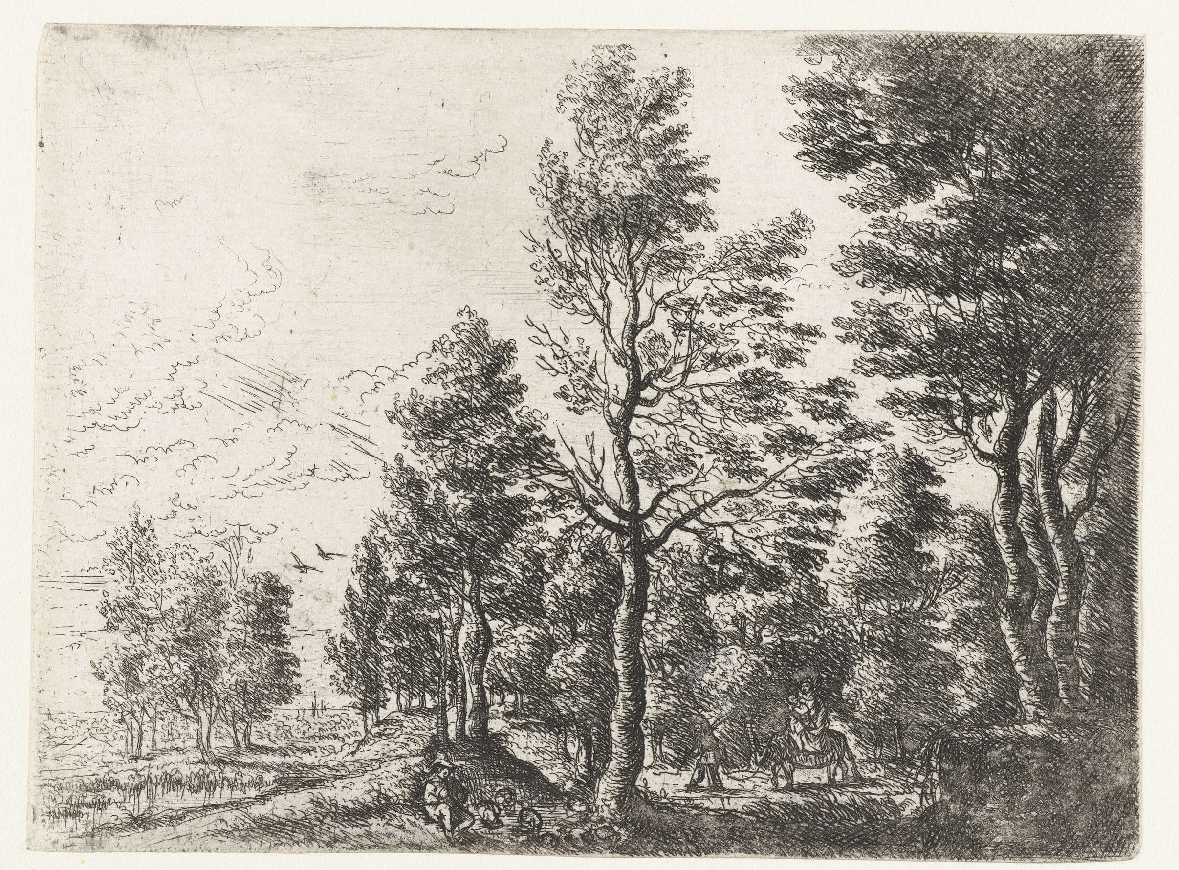 Landscape with a man and a donkey, etching by Philips Augustijn Immenraet
