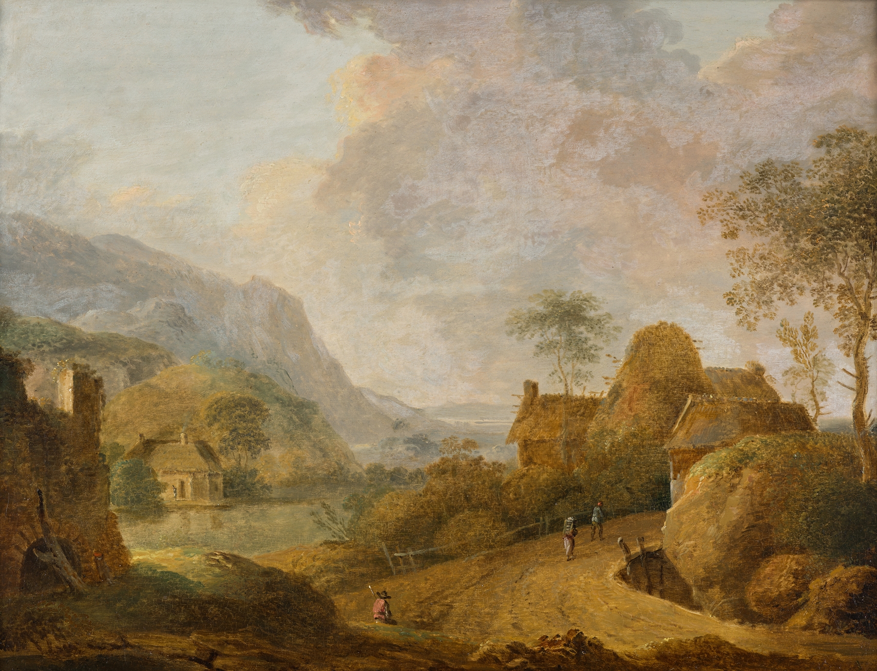 Landscape with river and farmhouse by Christian Hilfgott Brand, oil painting