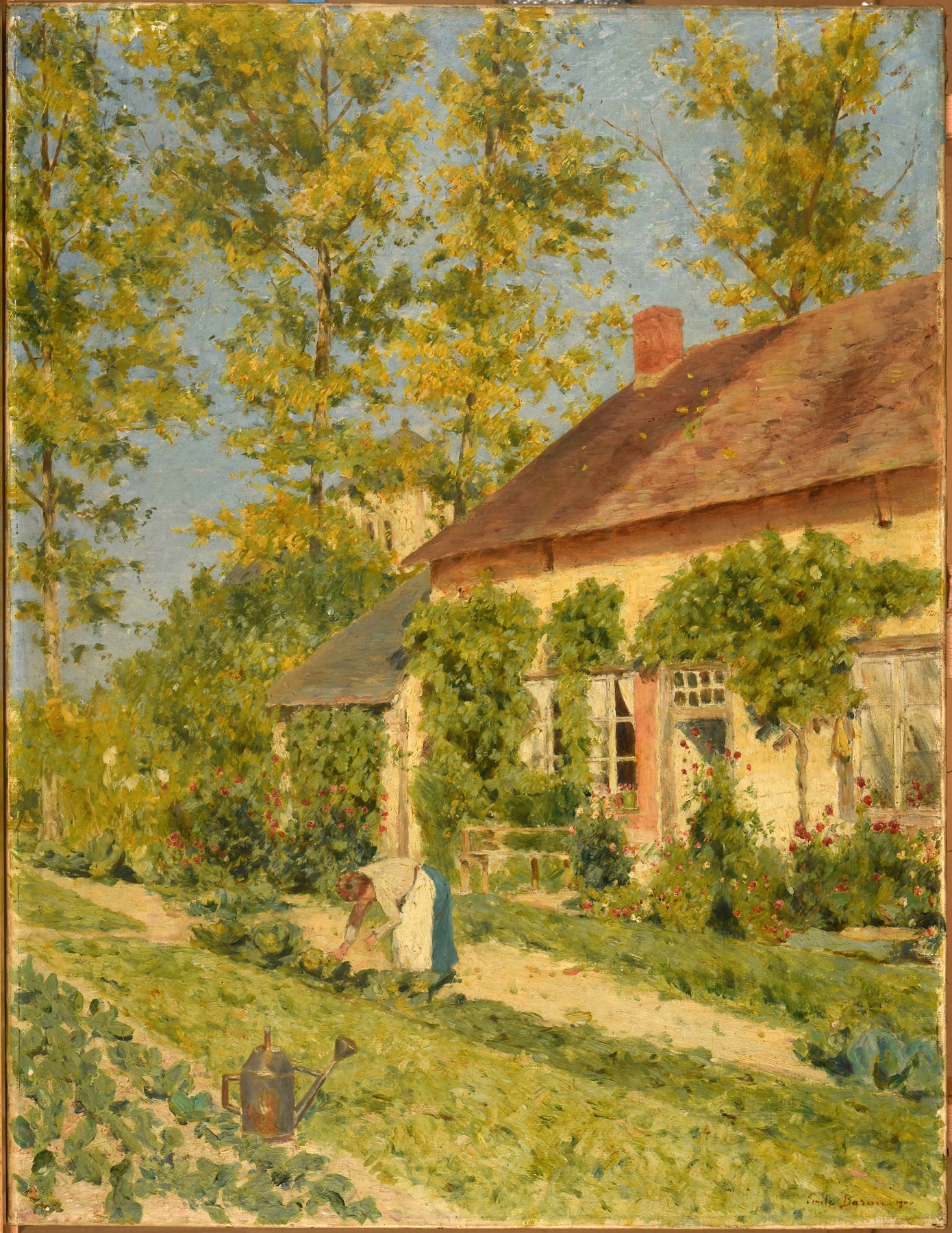 Soleil d’octobre by Émile Barau, oil on canvas depicting a golden autumn landscape.