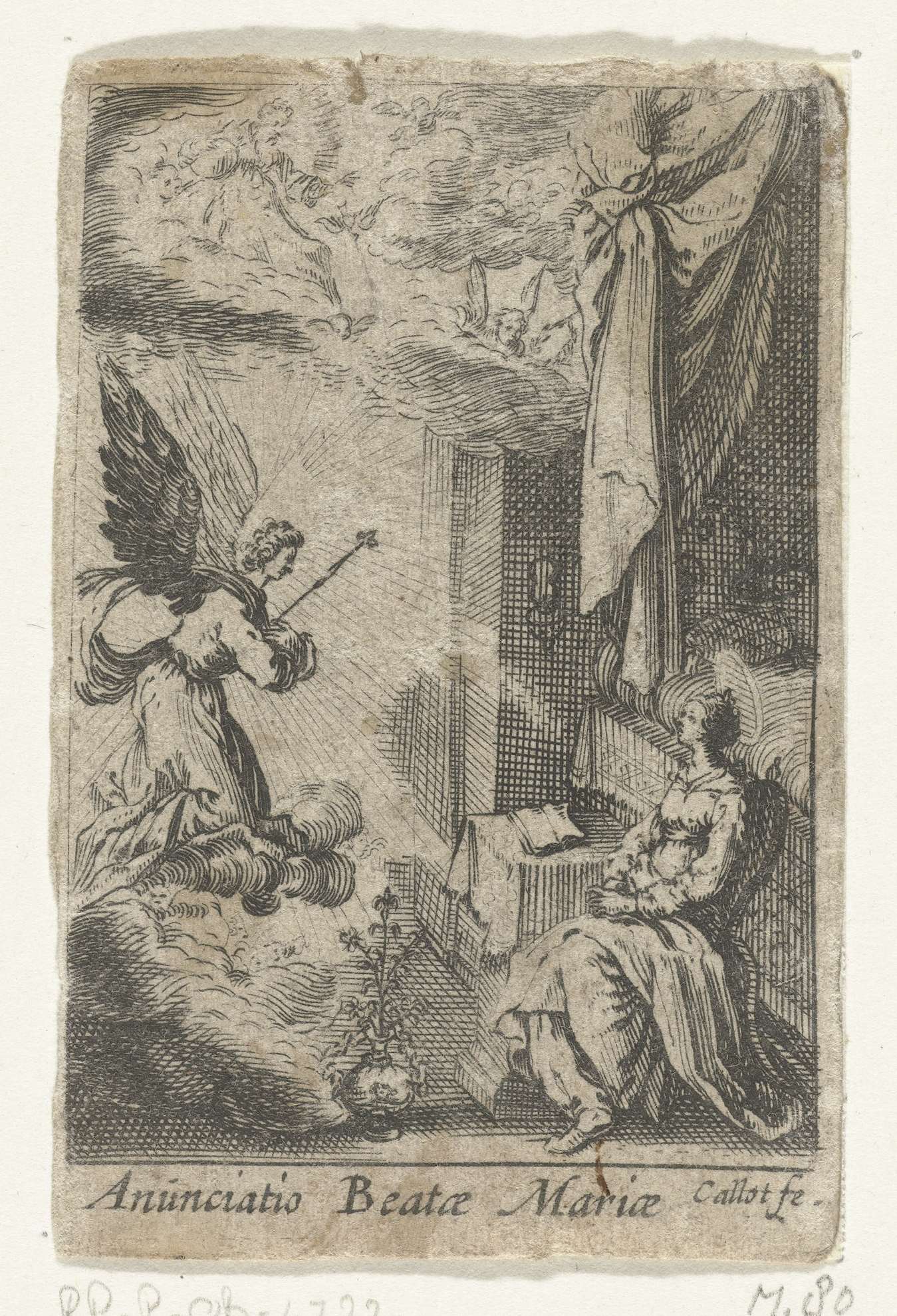 Etching by Unknown Artist depicting the Angel Gabriel in a religious scene