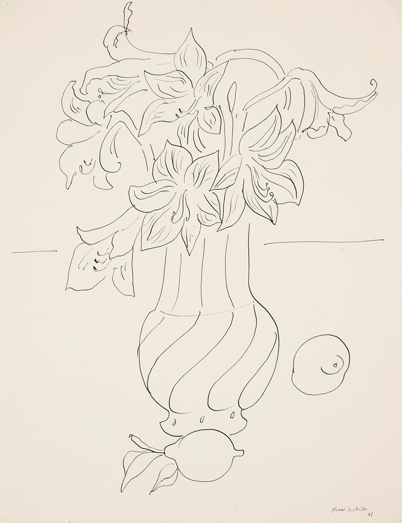 Henri Matisse's vibrant still life features flowers and lemons, showcasing bold colors and expressive forms.