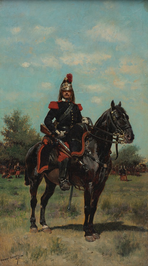 A mounted dragoon officer in a detailed military uniform on horseback.