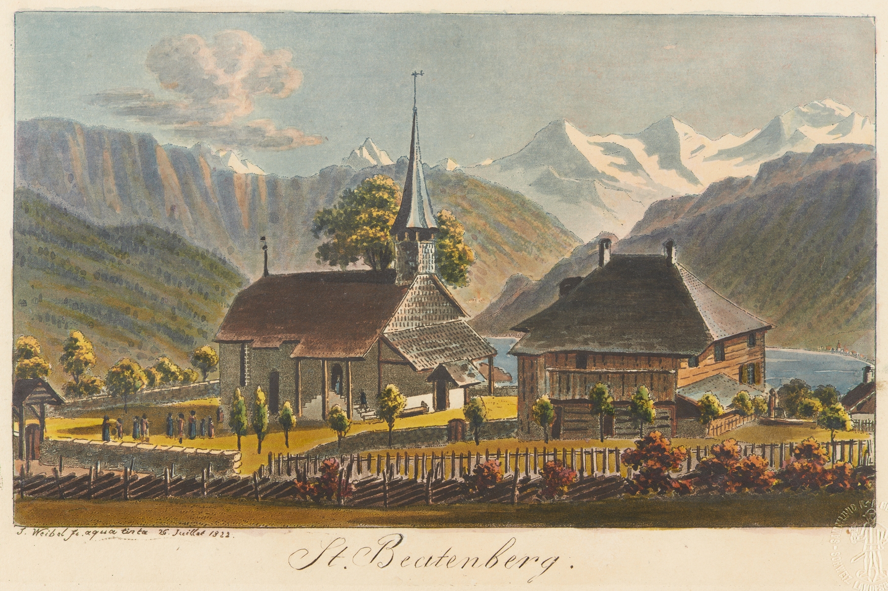 Landscape depicting horizon blending blues and golds, by Jakob Samuel Weibel