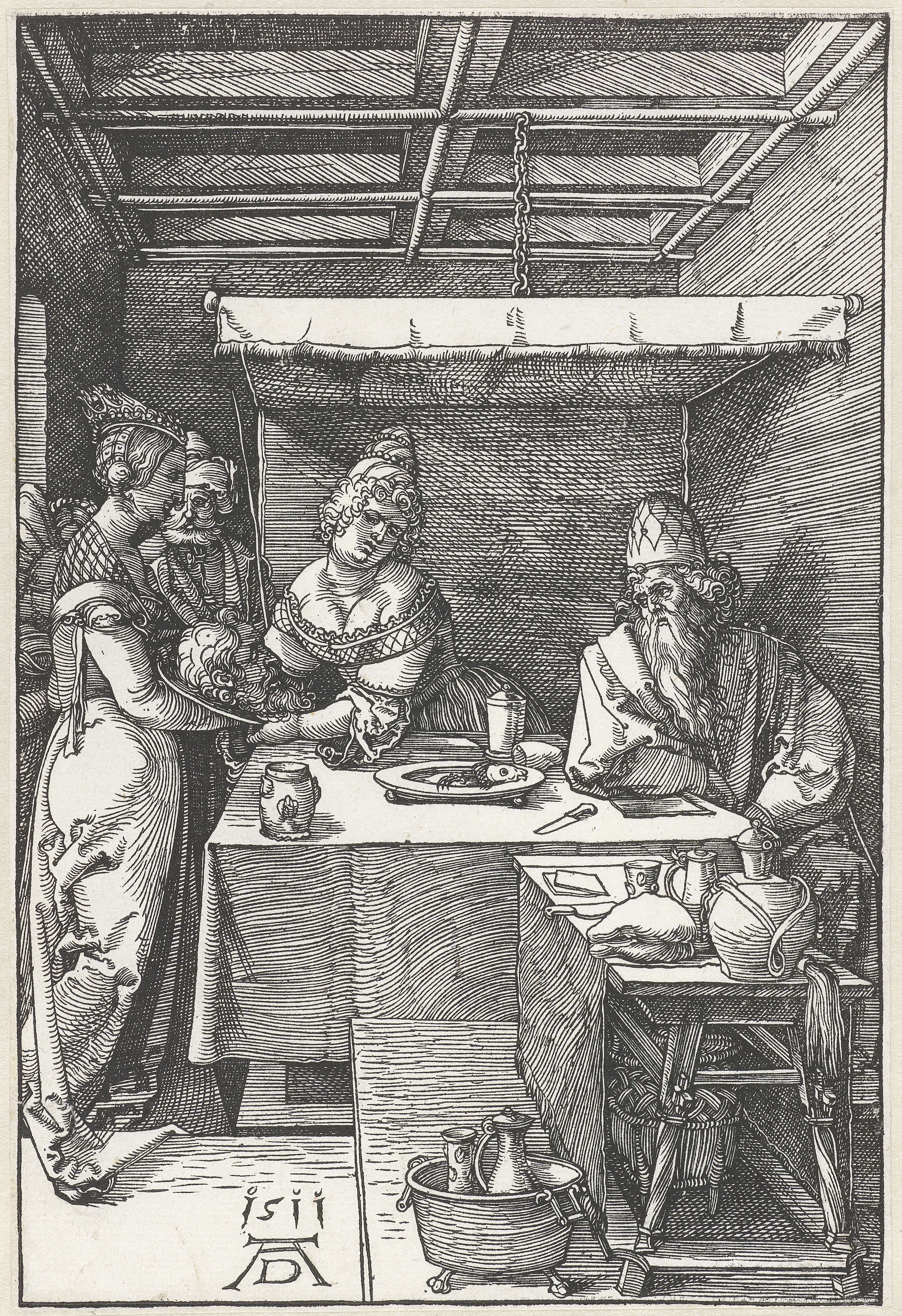Herodias receives the head of John the Baptist, etching by Albrecht Dürer