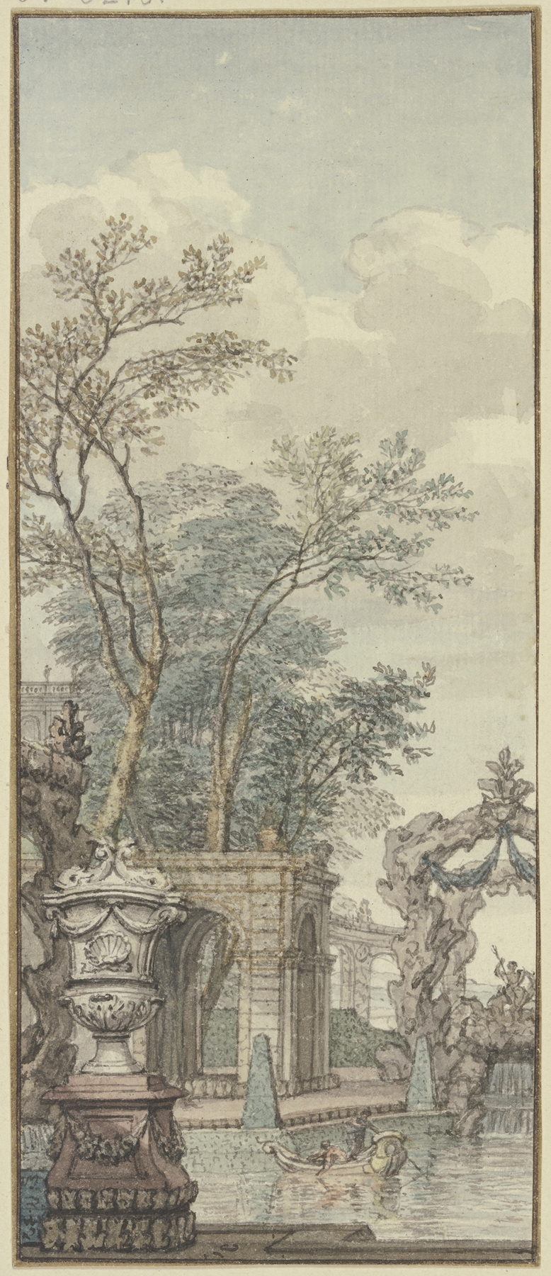Landscape with waterworks and trees by Isaac de Moucheron, oil painting