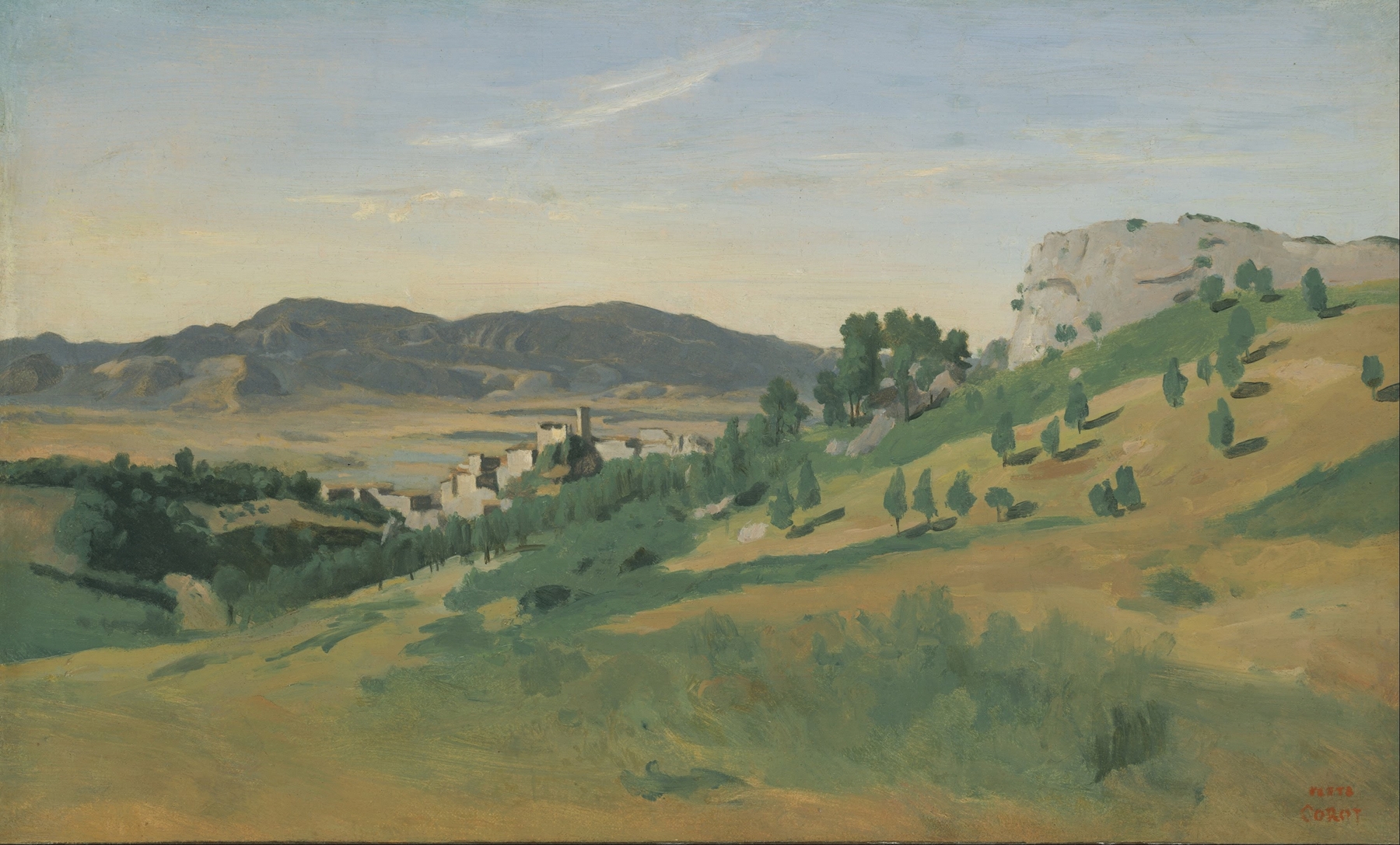 Landscape with a path through greenery by Jean-Baptiste-Camille Corot, oil painting