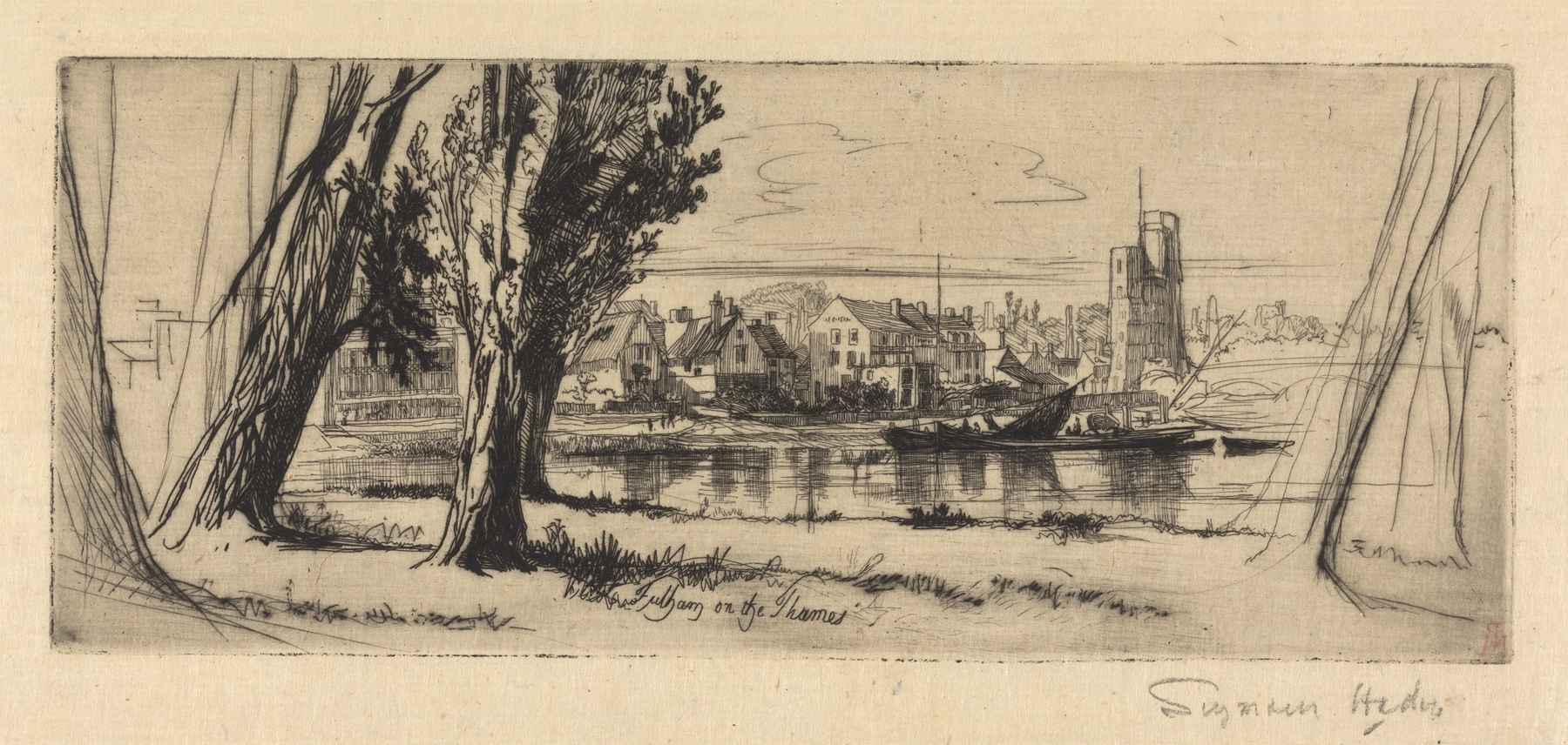 Fulham on the Thames, by Francis Seymour Haden, public domain