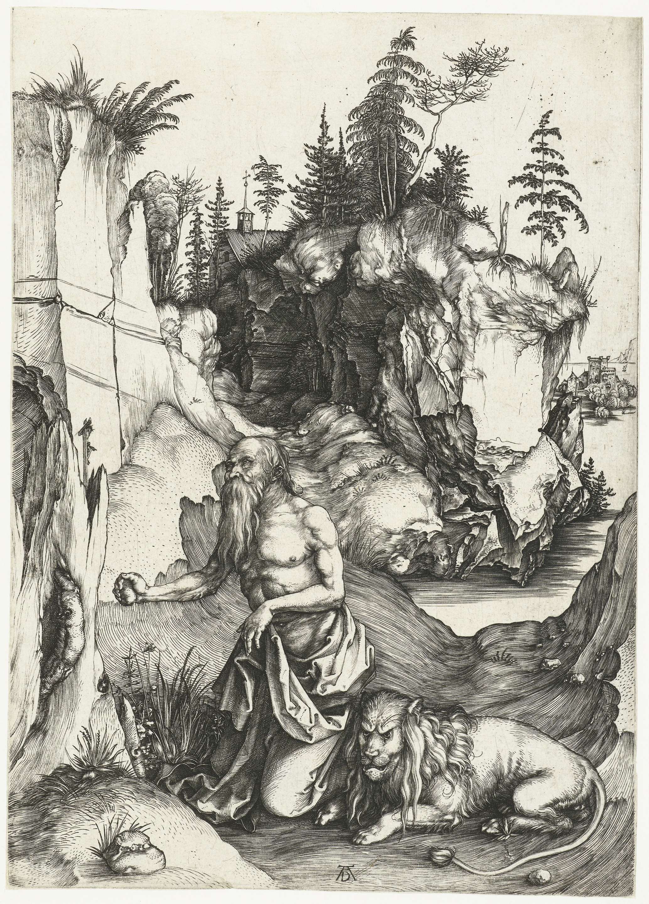 De Heilige Hiëronymus in de wildernis, by Albrecht Dürer, public domain