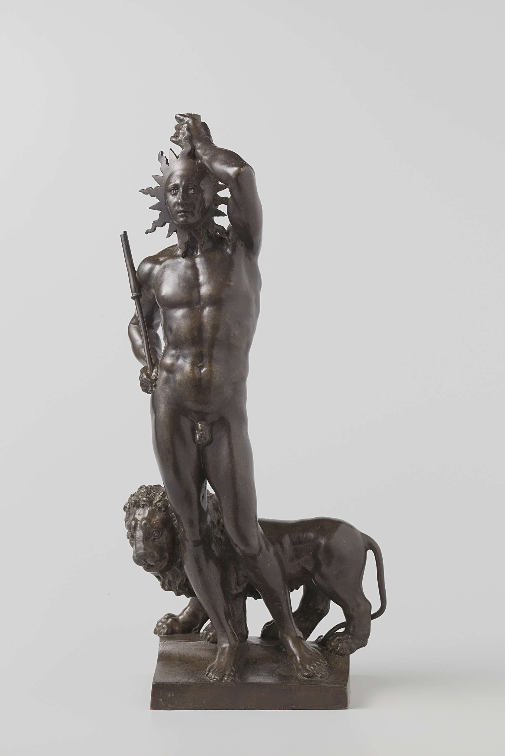 Statuette of Sol (the Sun) by Johan Gregor van der Schardt, depicting a young man with rays and a lion.