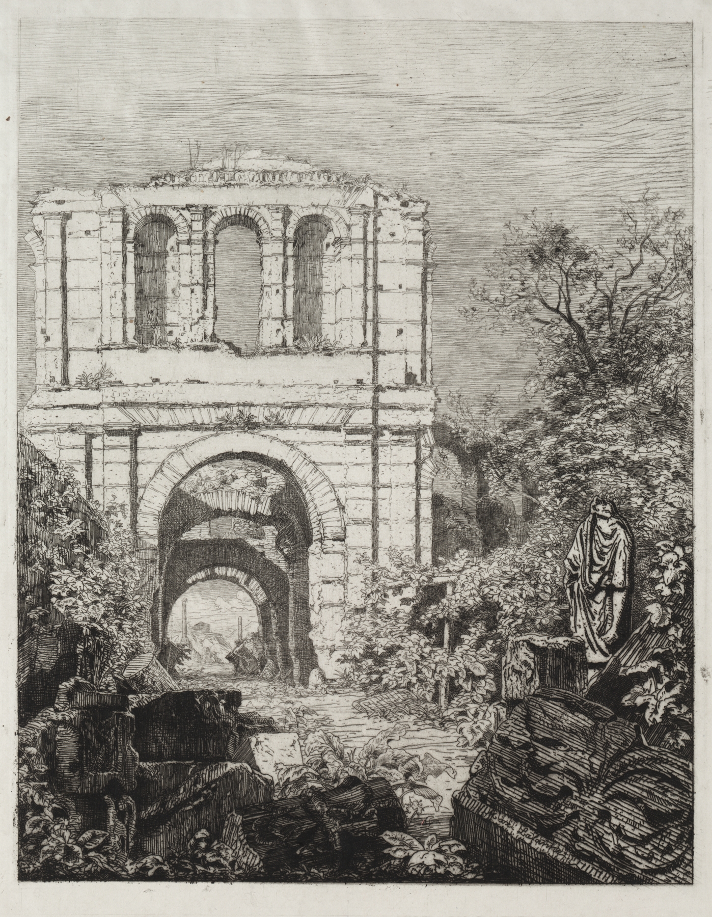 Engraving by Maxime Lalanne depicting the ruins of the Gallien Palace in Bordeaux