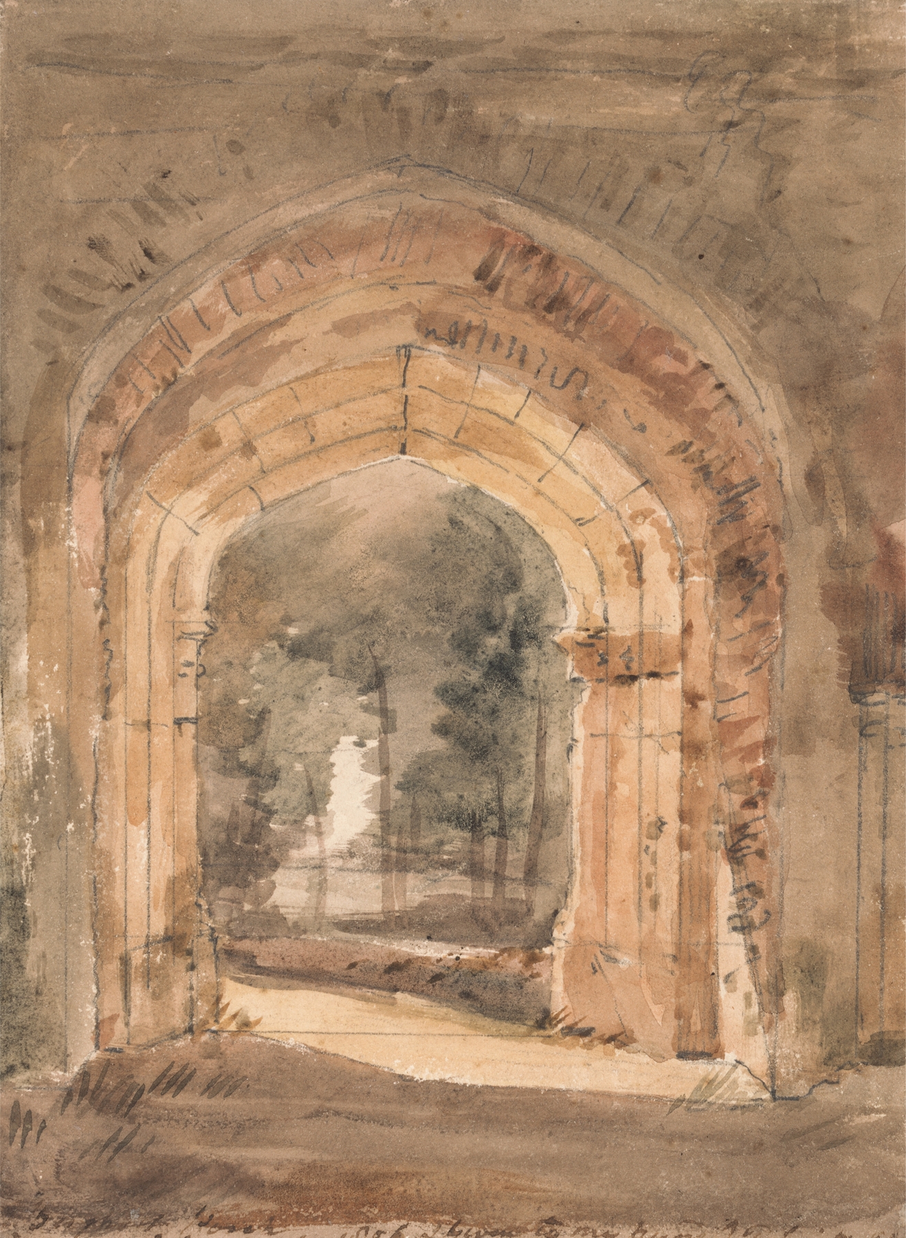 East Bergholt Church, Looking Out the South Archway of the Ruined Tower, by John Constable, public domain
