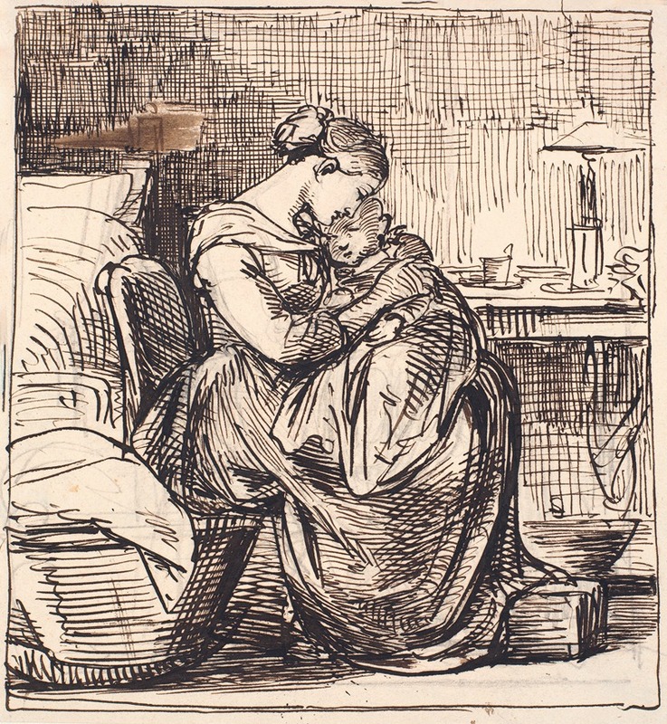 A mother cradles her sleeping child in a serene bedroom setting.