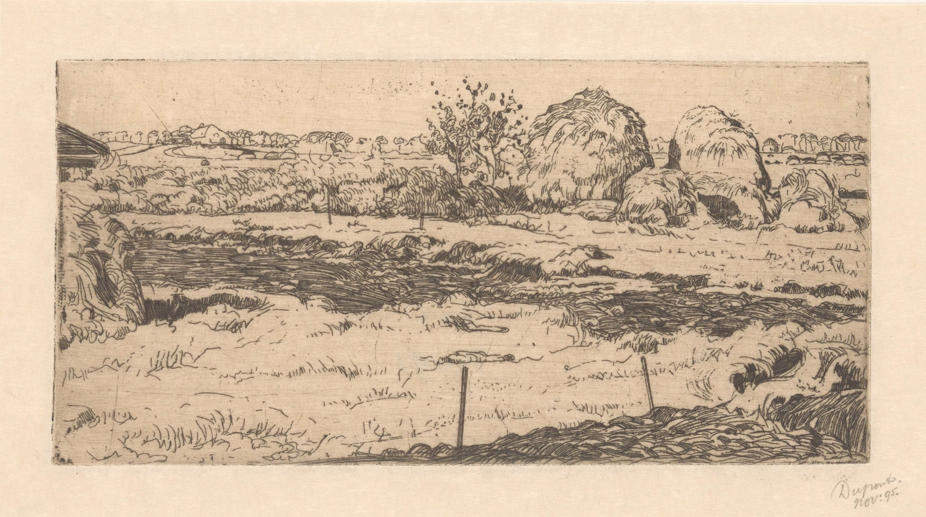 Landscape of grassland with hayhoppers by Pieter Dupont, oil painting