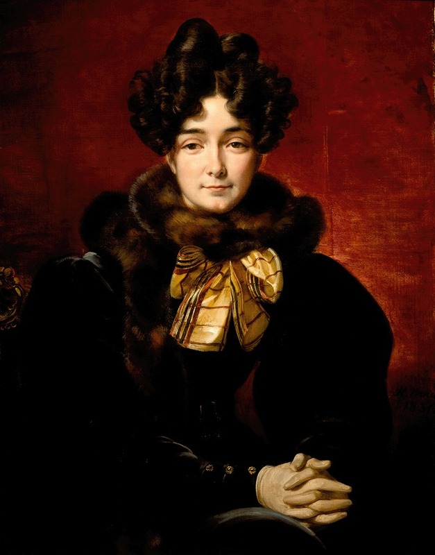 A captivating portrait of a lady by Horace Vernet.