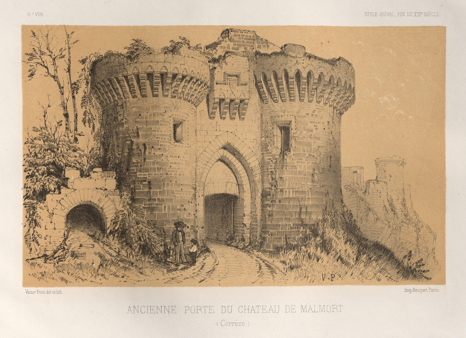 Ancienne Porte Du Chateau De Malmort by Victor Petit, oil painting depicting a weathered stone doorway.