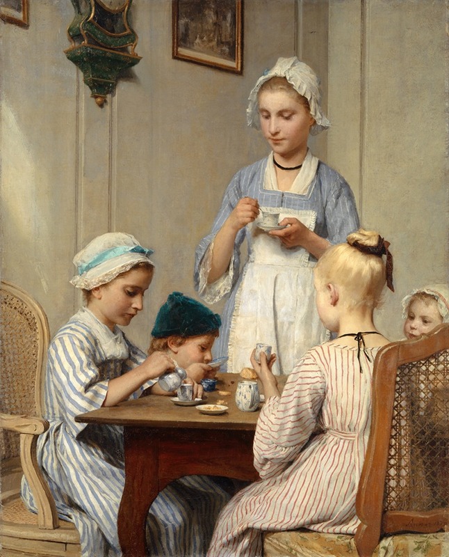 Children at Breakfast by Albert Anker depicts a serene morning scene with children enjoying their meal.