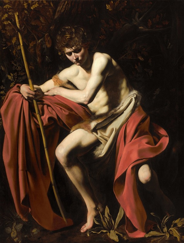 Caravaggio's 'Saint John The Baptist In The Wilderness' depicts a solitary figure in a dramatic landscape.