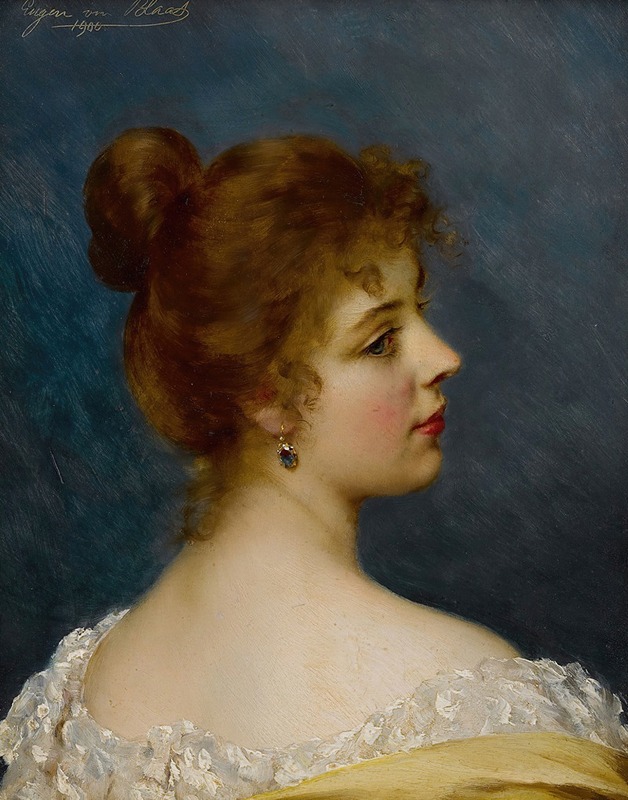 An Italian Beauty by Eugen von Blaas is a captivating portrait of a woman.