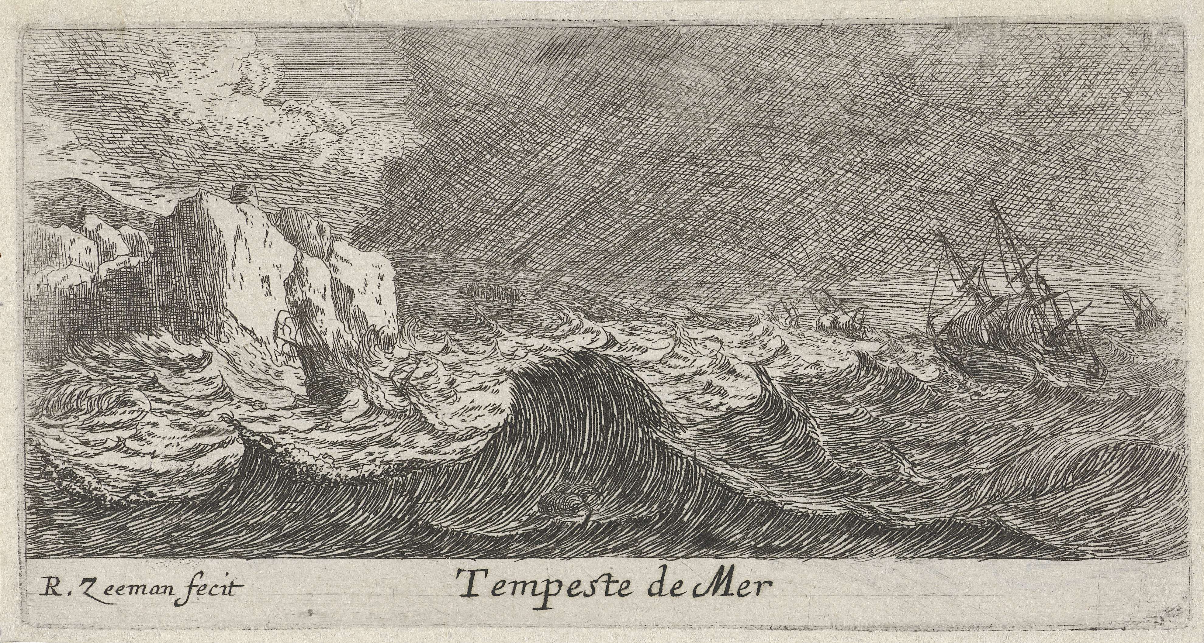 Storm op zee, by Reinier Nooms, public domain