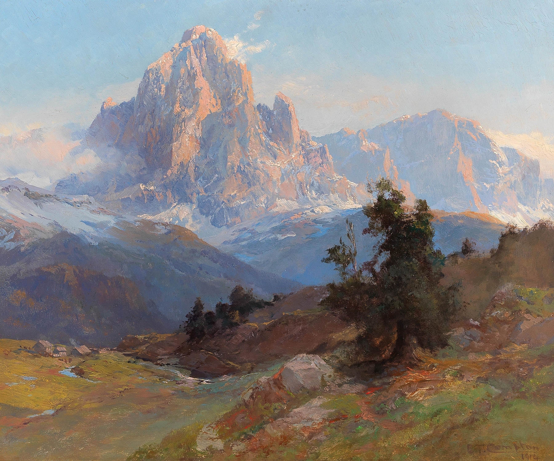 A view of Mount Sassolungo, oil on canvas by Edward Theodore Compton