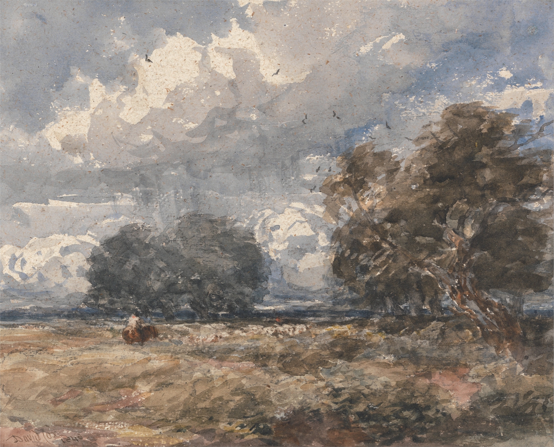 Shepherding the Flock, Windy Day, by David Cox, public domain