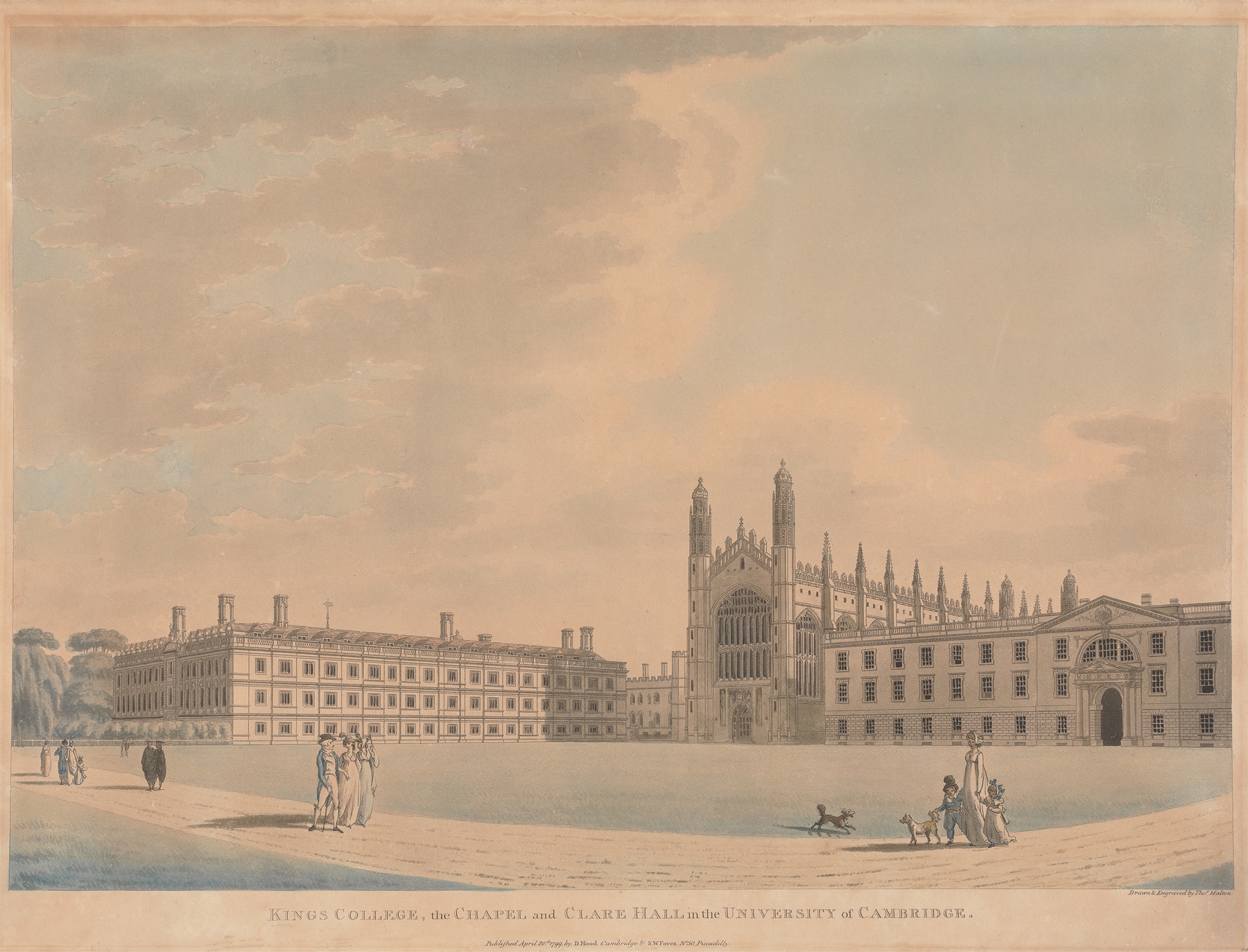 Gothic architecture of Kings College Chapel and Clare Hall by Thomas Malton the Younger