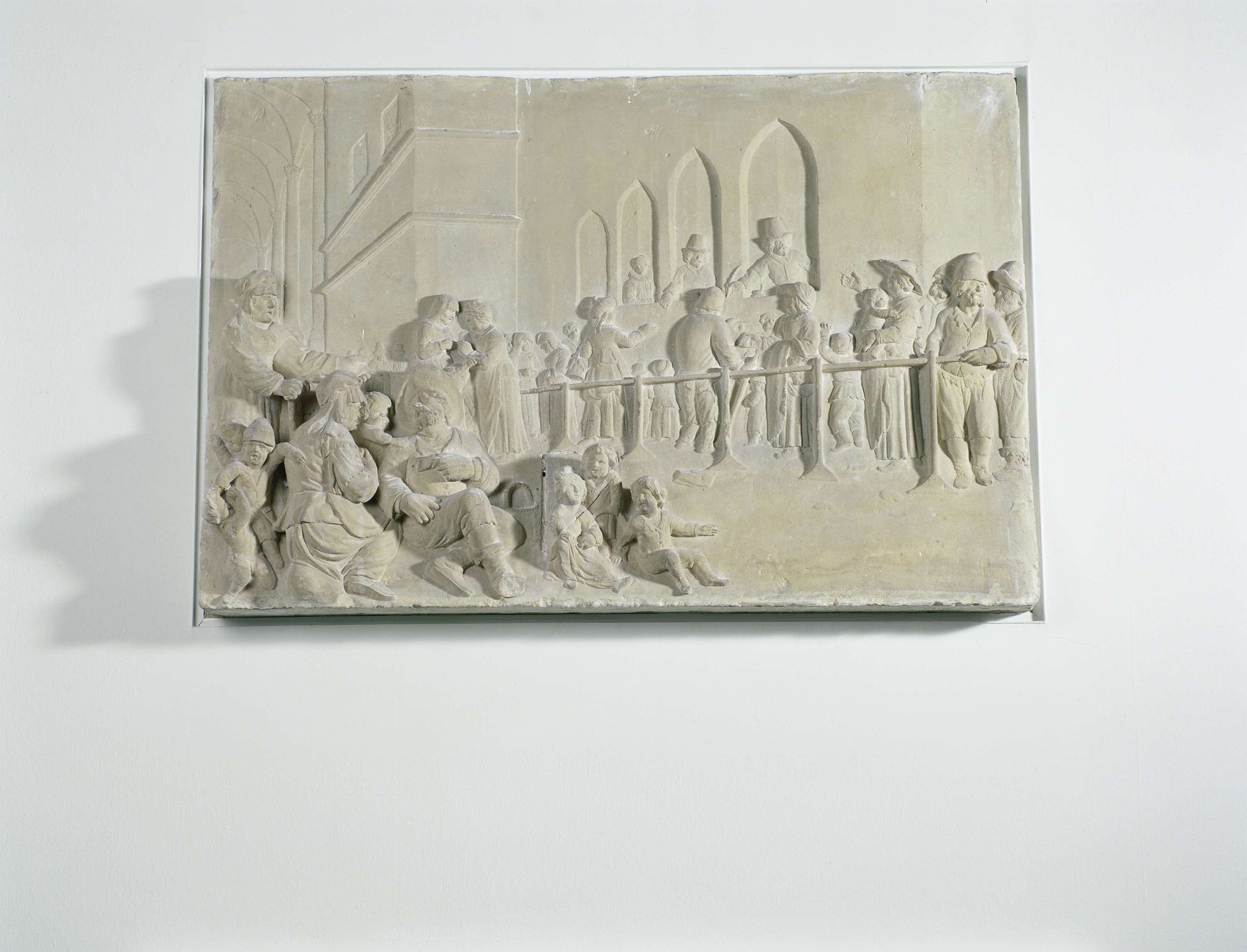 Stone sculpture 'Summoning of the Paupers' by Willem de Keyser