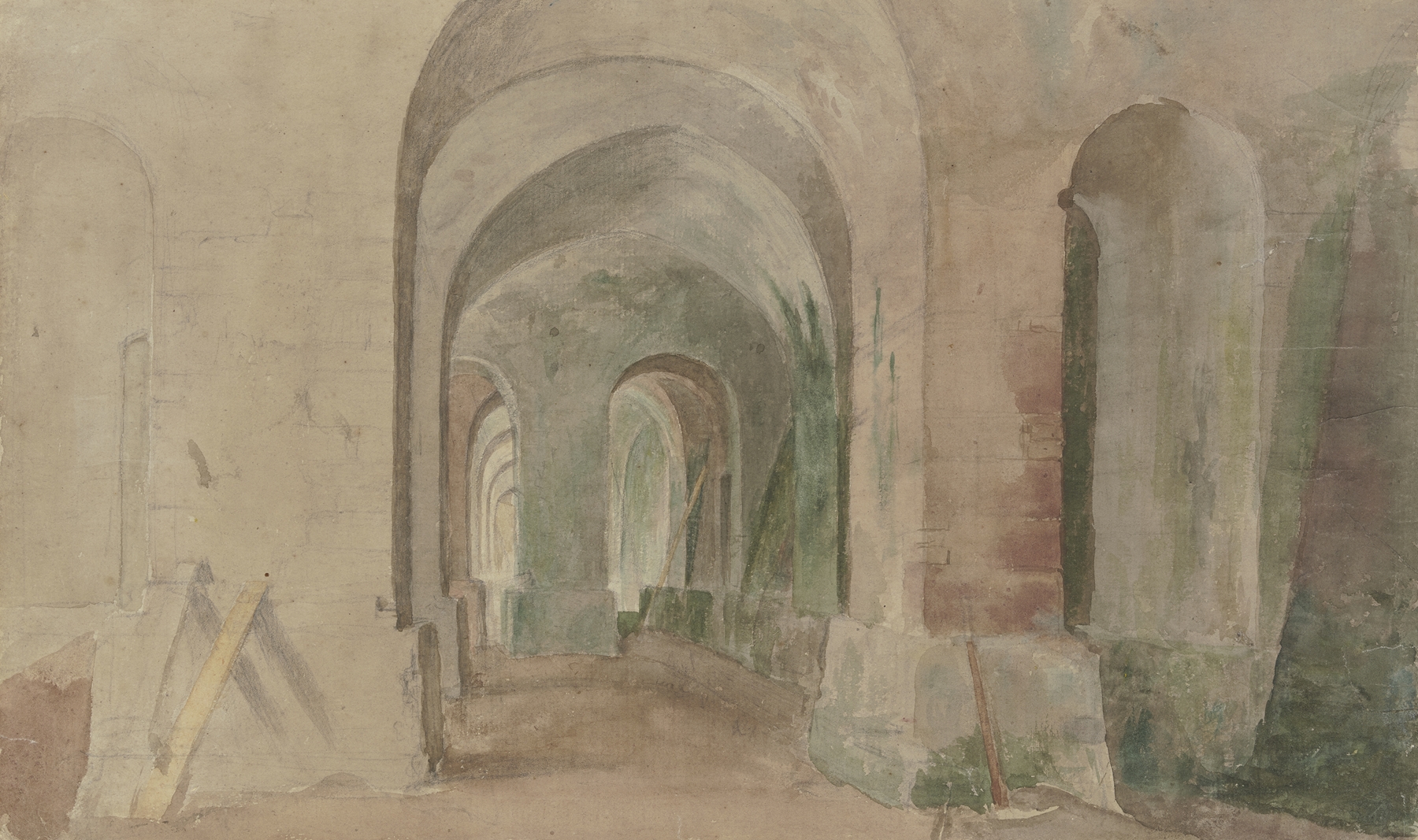 Inneres einer gewölbten Pfeilerhalle, by Anton Radl, public domain