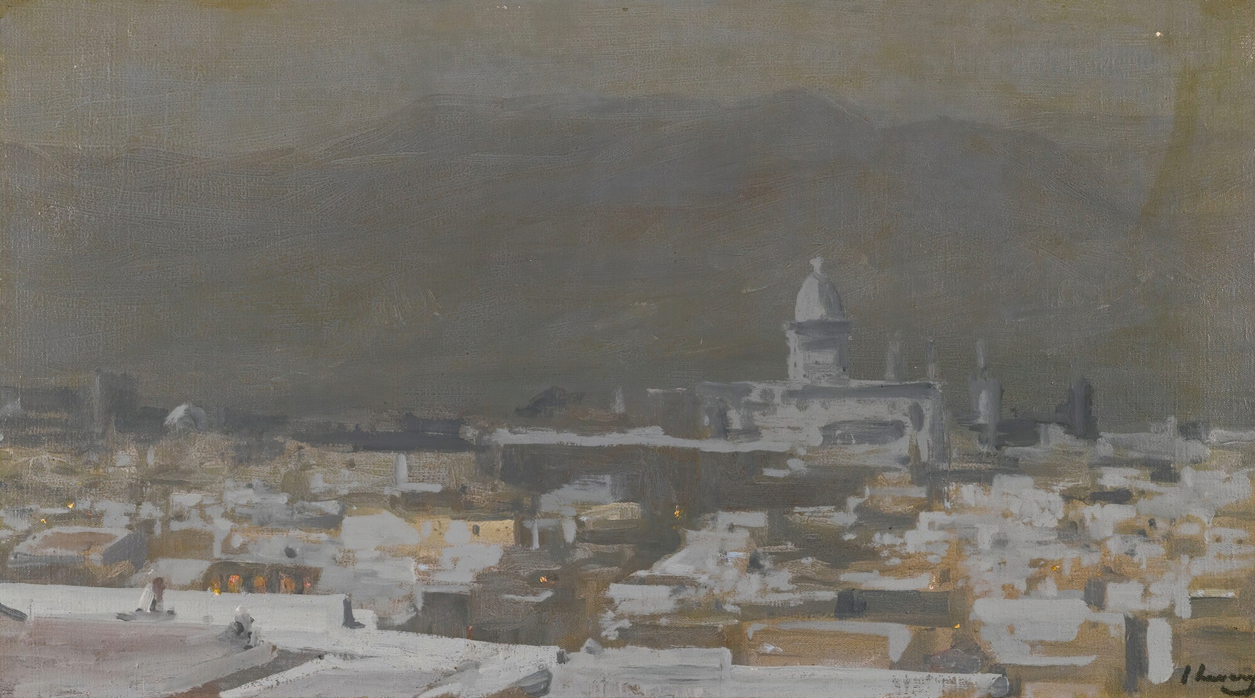 Moonlight, Tetuan, Morocco by Sir John Lavery, oil painting depicting a tranquil night landscape.