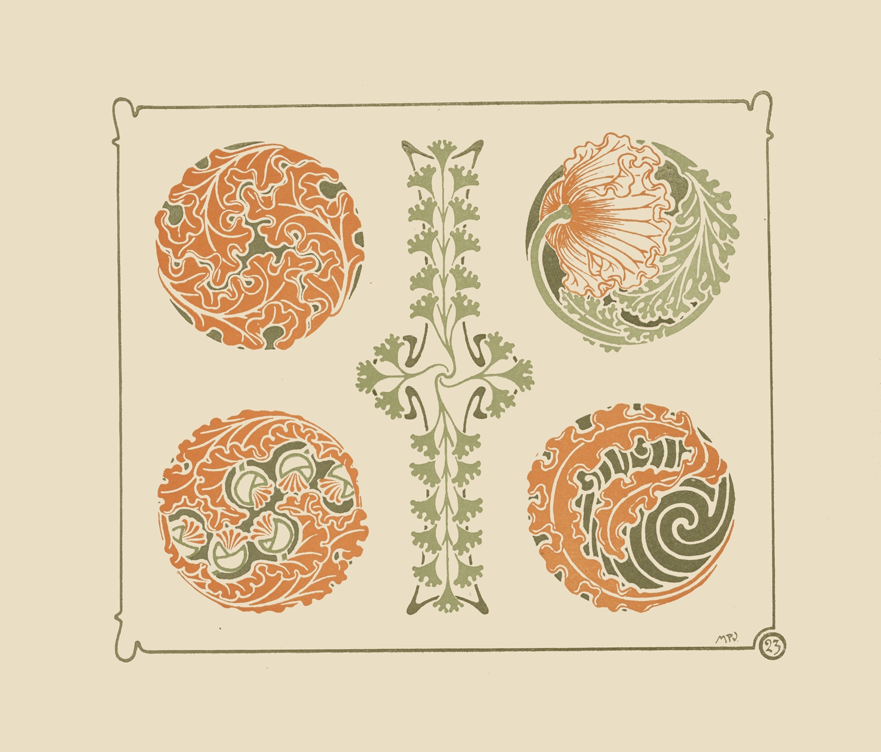 Abstract design based on leaf shapes., by Maurice Pillard Verneuil, public domain
