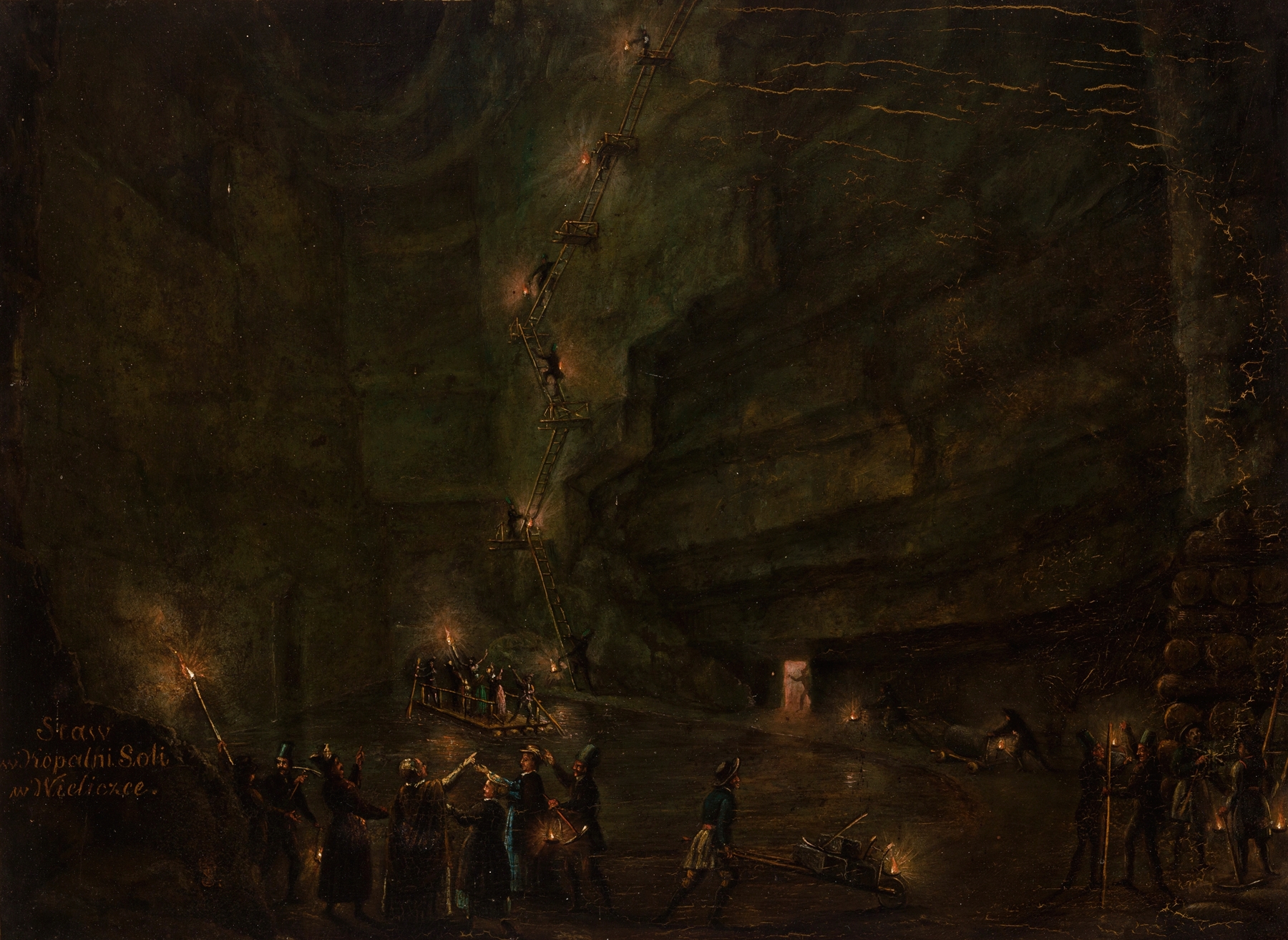 Pond in the Salt Mine at Wieliczka by Teodor Baltazar Stachowicz, oil painting depicting an underground pond.