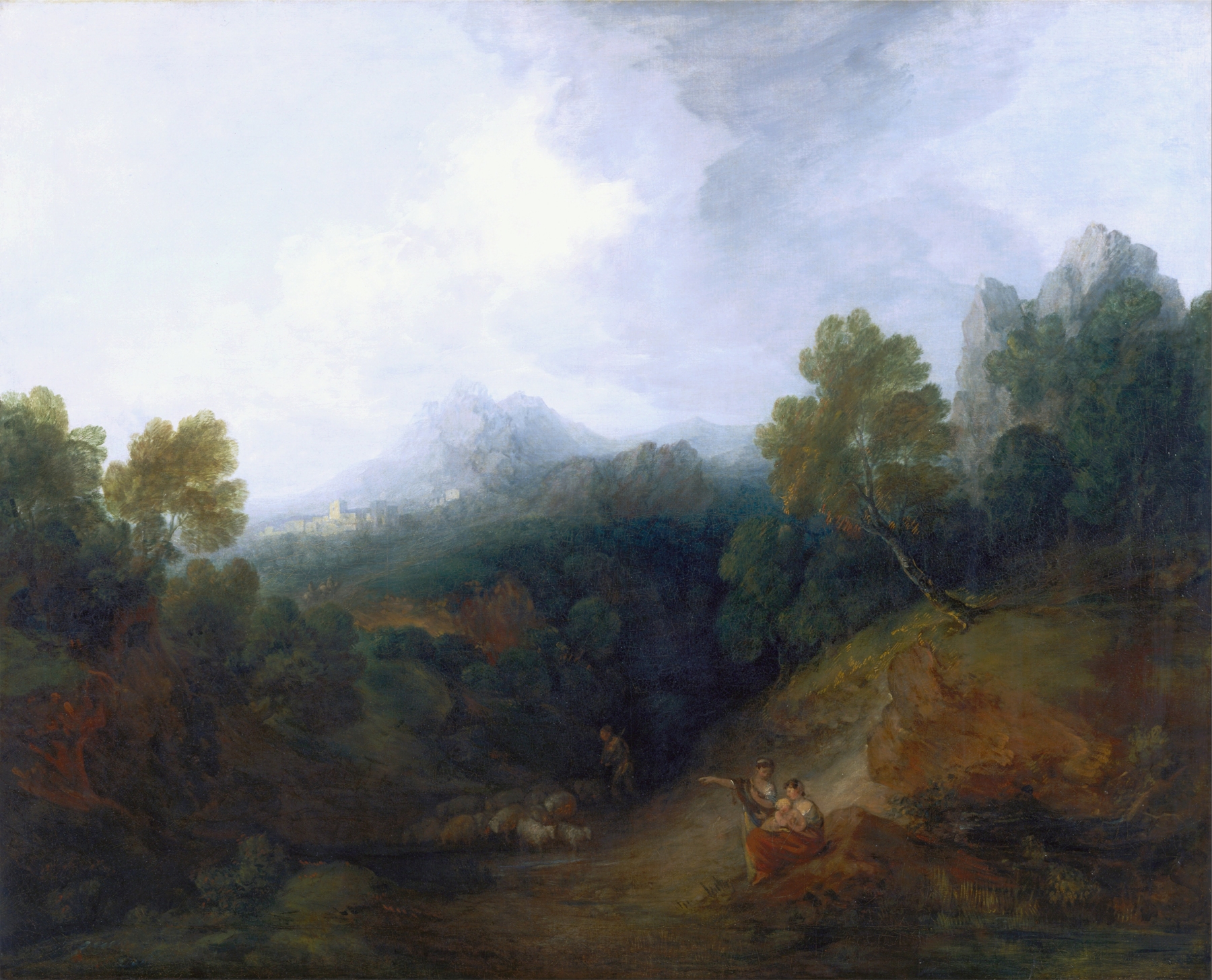 Landscape with a Flock of Sheep, by Thomas Gainsborough, public domain