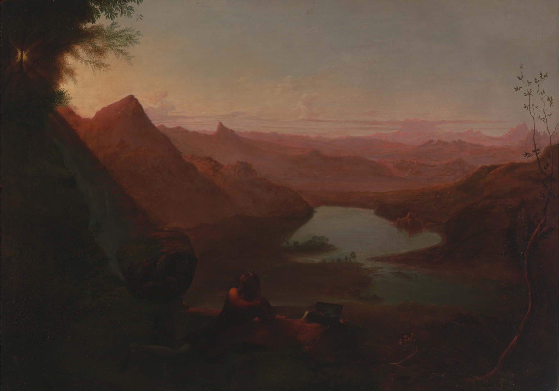 The Painter’s Holiday by Francis Danby, oil on canvas depicting a sunset landscape with figures in contemplation.