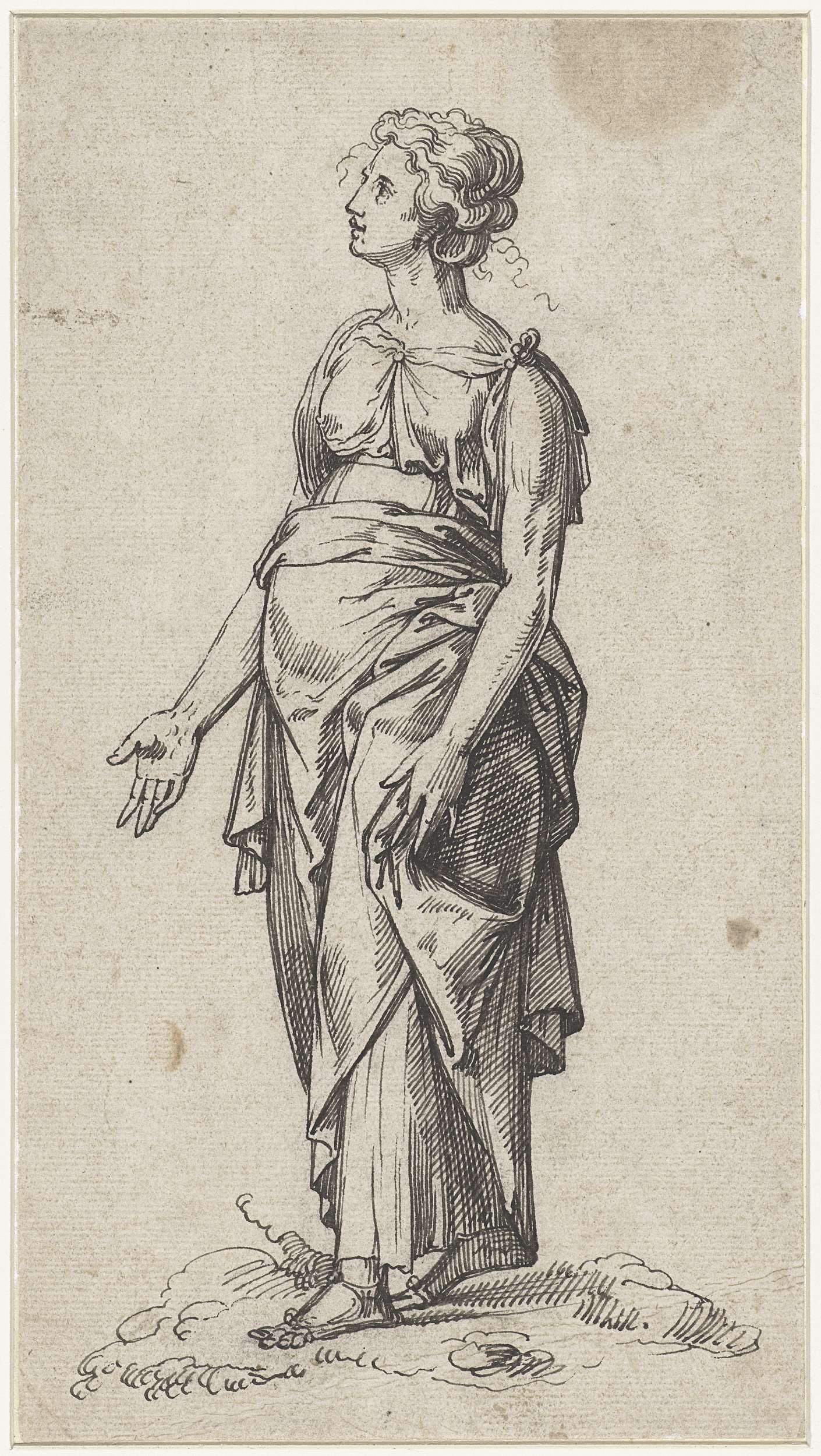 Figurative artwork of a woman walking, Northern Renaissance style, Unknown Artist