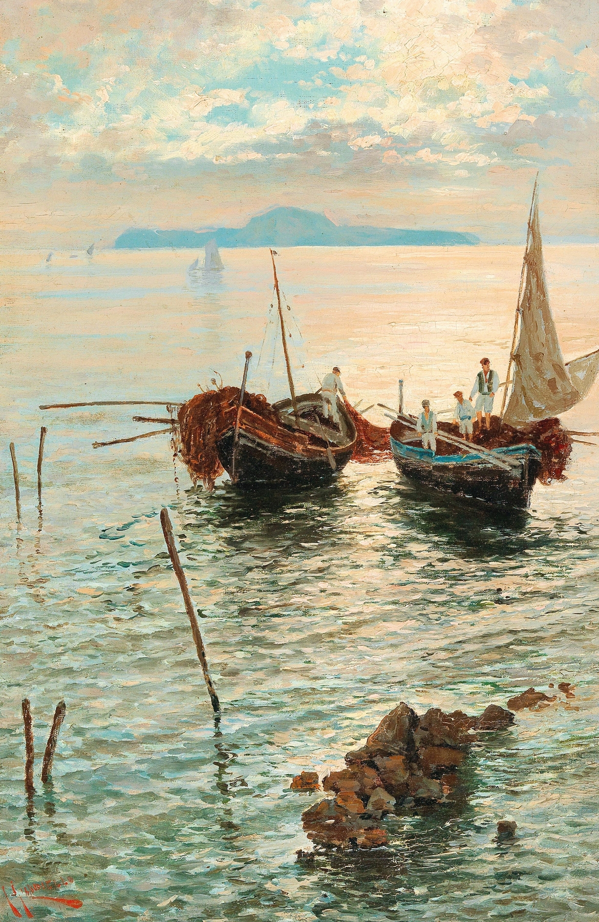 Landscape depicting a shoreline and sea by Giuseppe Giardiello
